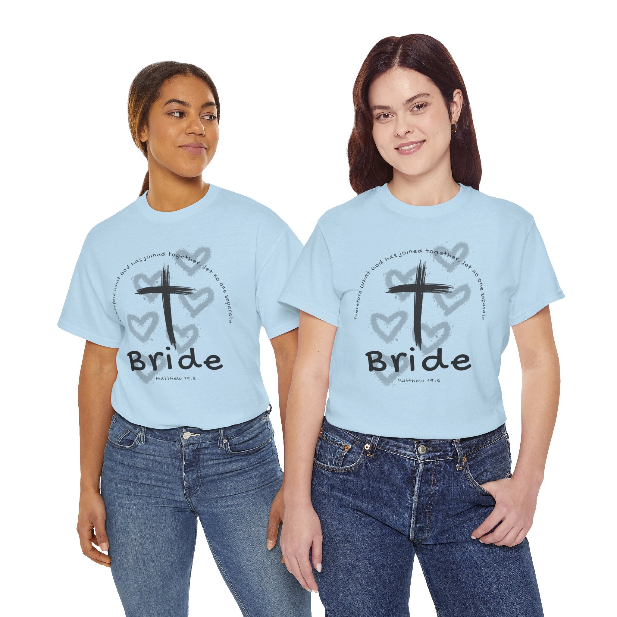 Bride T-Shirt — Christian Cross & Hearts Bridal Faith Tee - Christian - Matthew 19:6