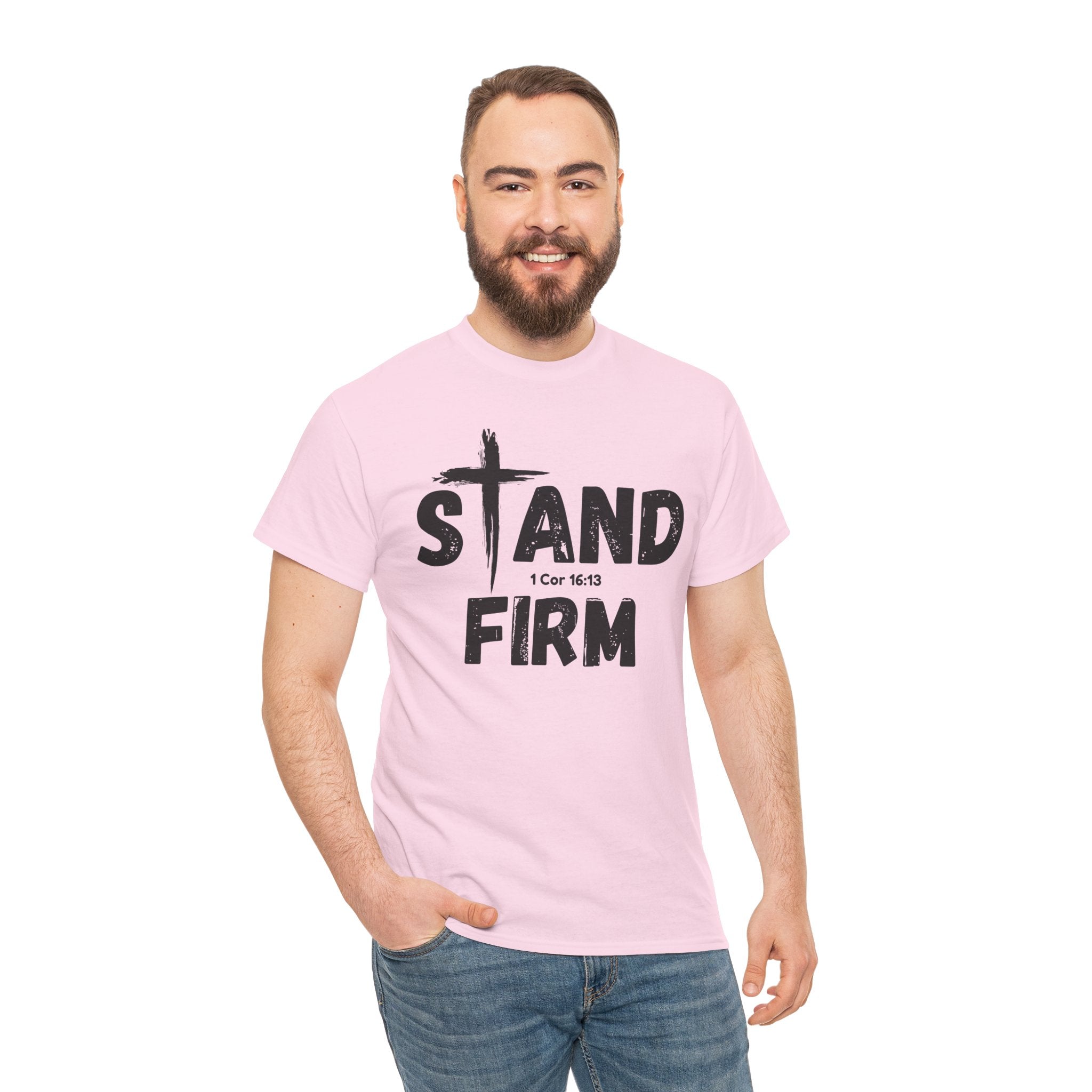 Stand Firm T-Shirt — Christian Faith Tee with Cross & 1 Cor 16:13 Inspirational Design
