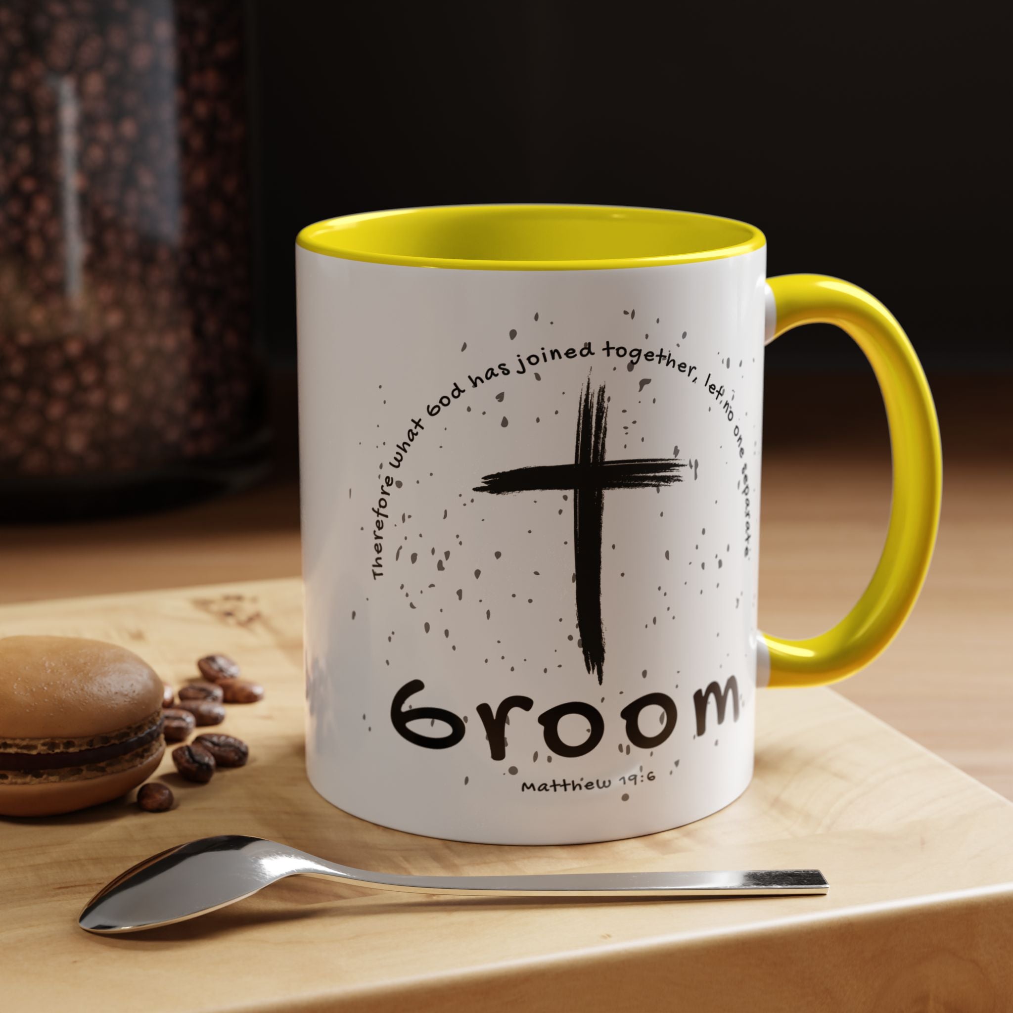 Groom Faith Coffee Mug – Cross & Matthew 19:6 Wedding Gift