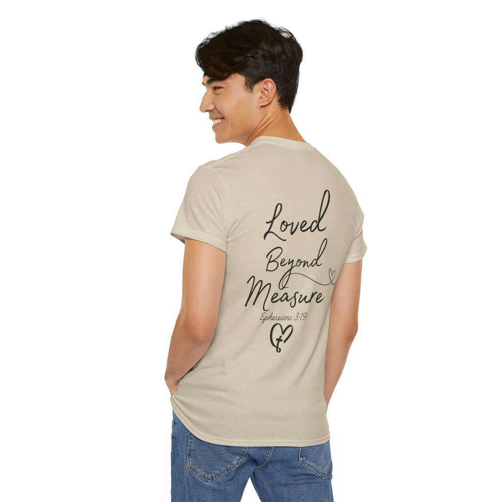 Loved Beyond Measure Tee — Christian Faith Heart Cross T-Shirt (Ephesians 3:18)