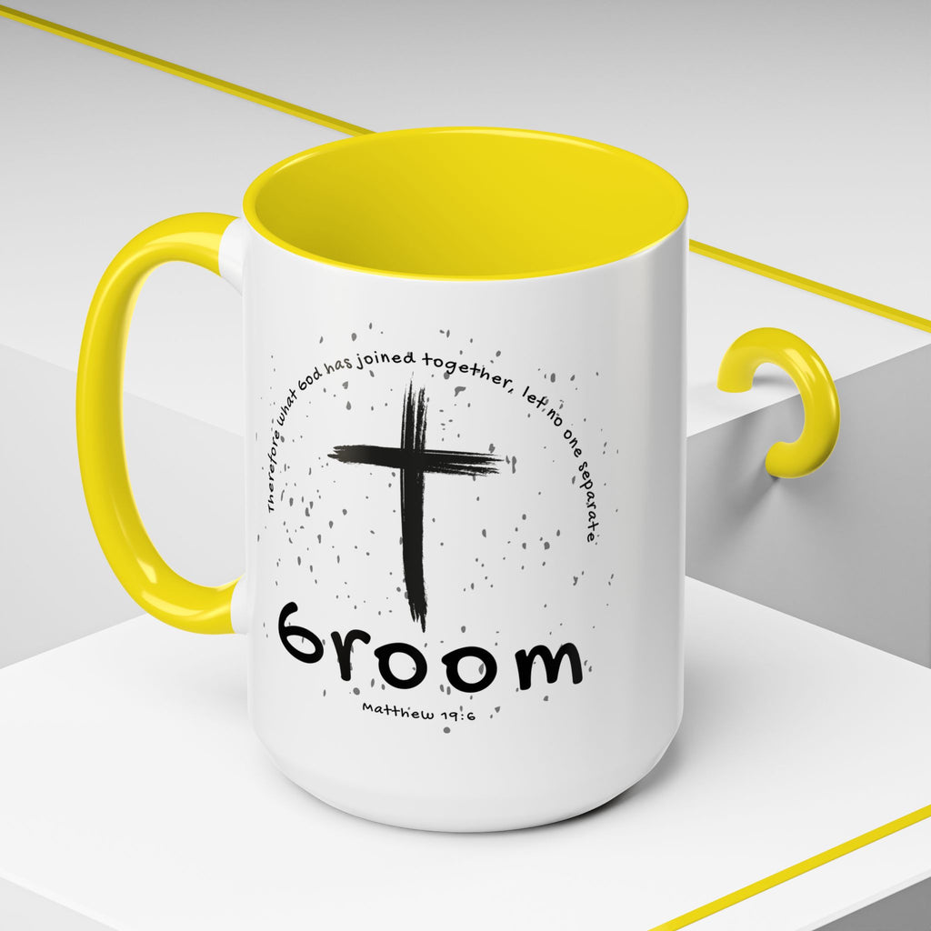 Groom Faith Coffee Mug – Cross & Matthew 19:6 Wedding Gift