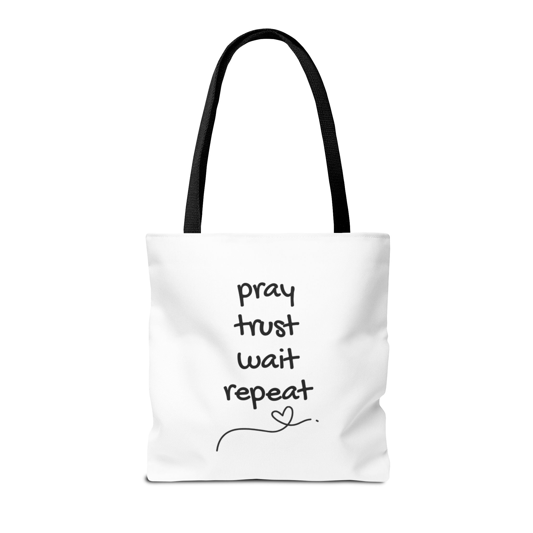 Pray Trust Wait Repeat Tote Bag — Inspirational Faith Canvas Tote