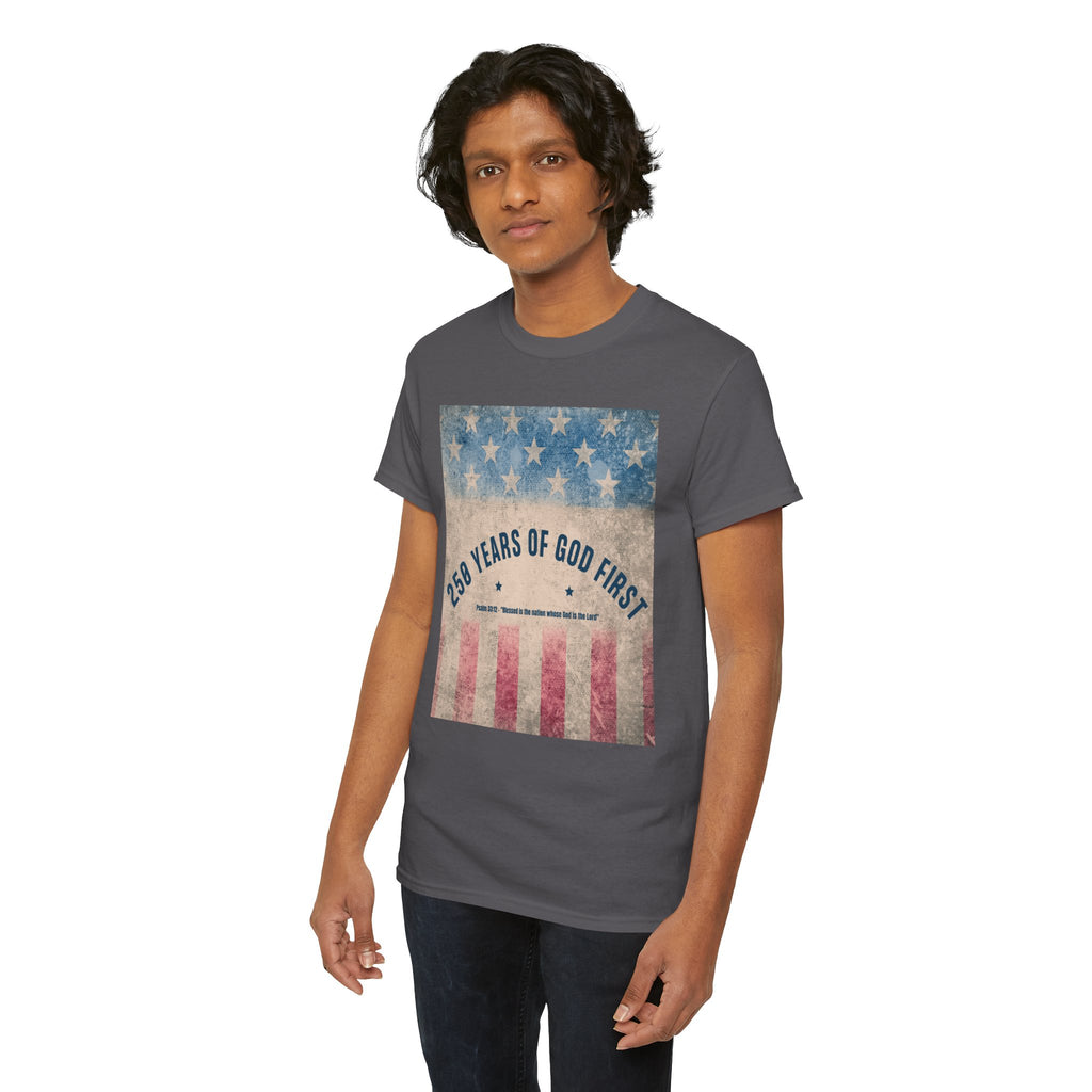 God First 250 Years Vintage American Flag  and Patriotic T-Shirt
