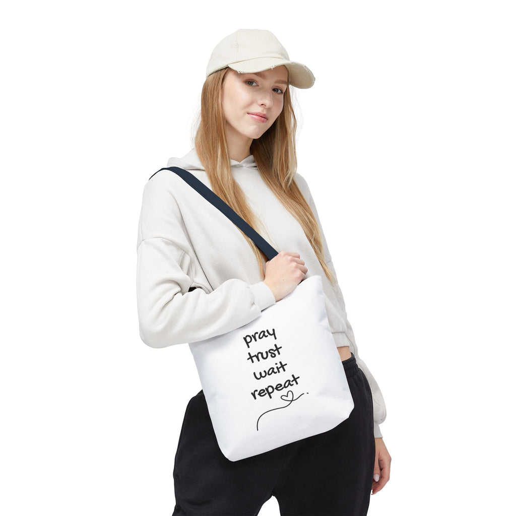 Pray Trust Wait Repeat Tote Bag — Inspirational Faith Canvas Tote