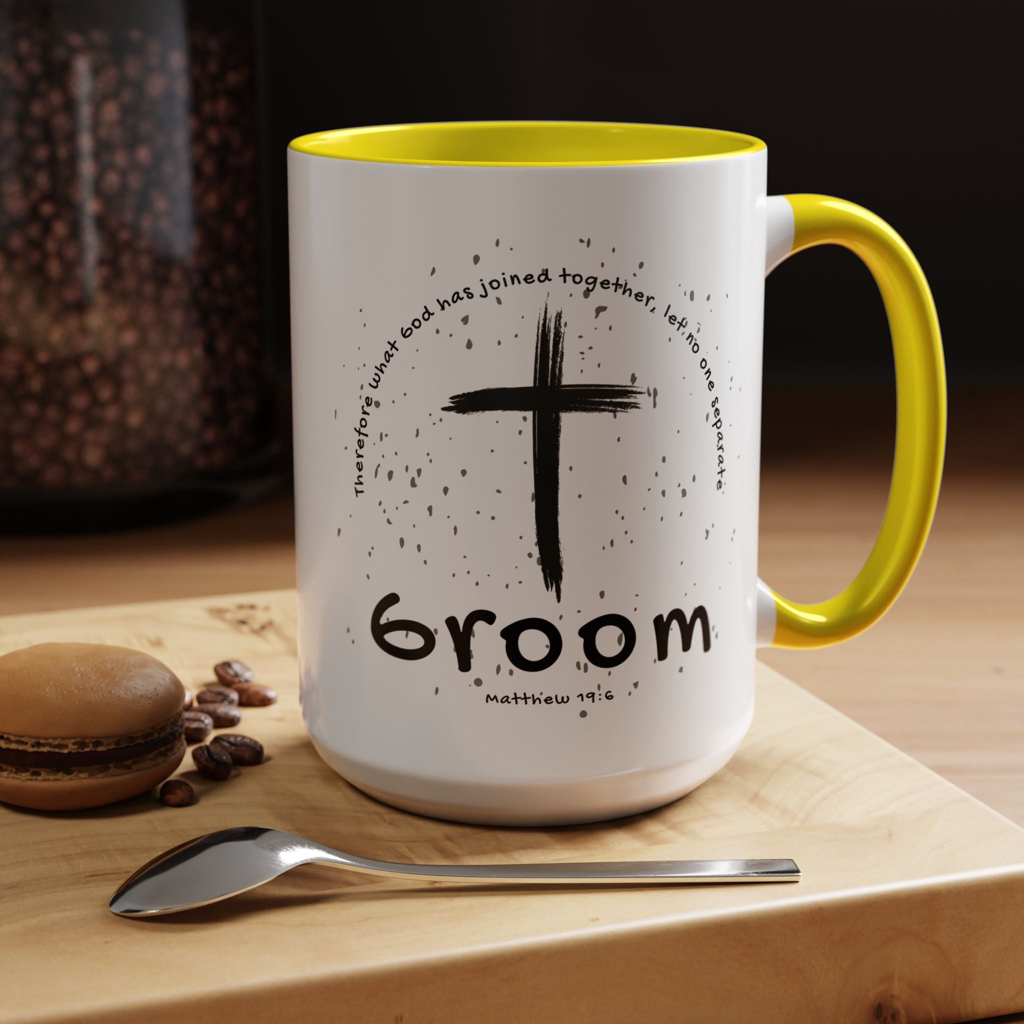 Groom Faith Coffee Mug – Cross & Matthew 19:6 Wedding Gift