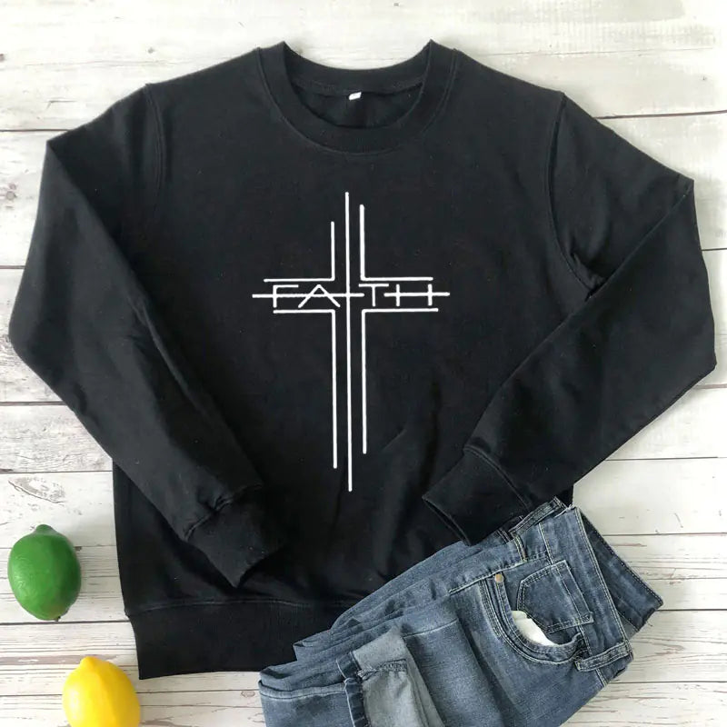 Faith Cross Graphic Women's Casual Sweatshirt
