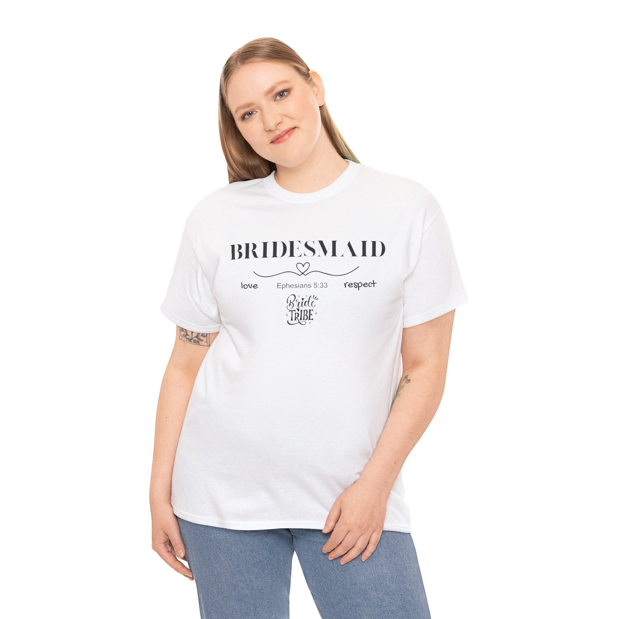 Bridesmaid T-Shirt — Elegant Script Bridal Party Tee (‘Bridesmaid’ with Heart) - Christian