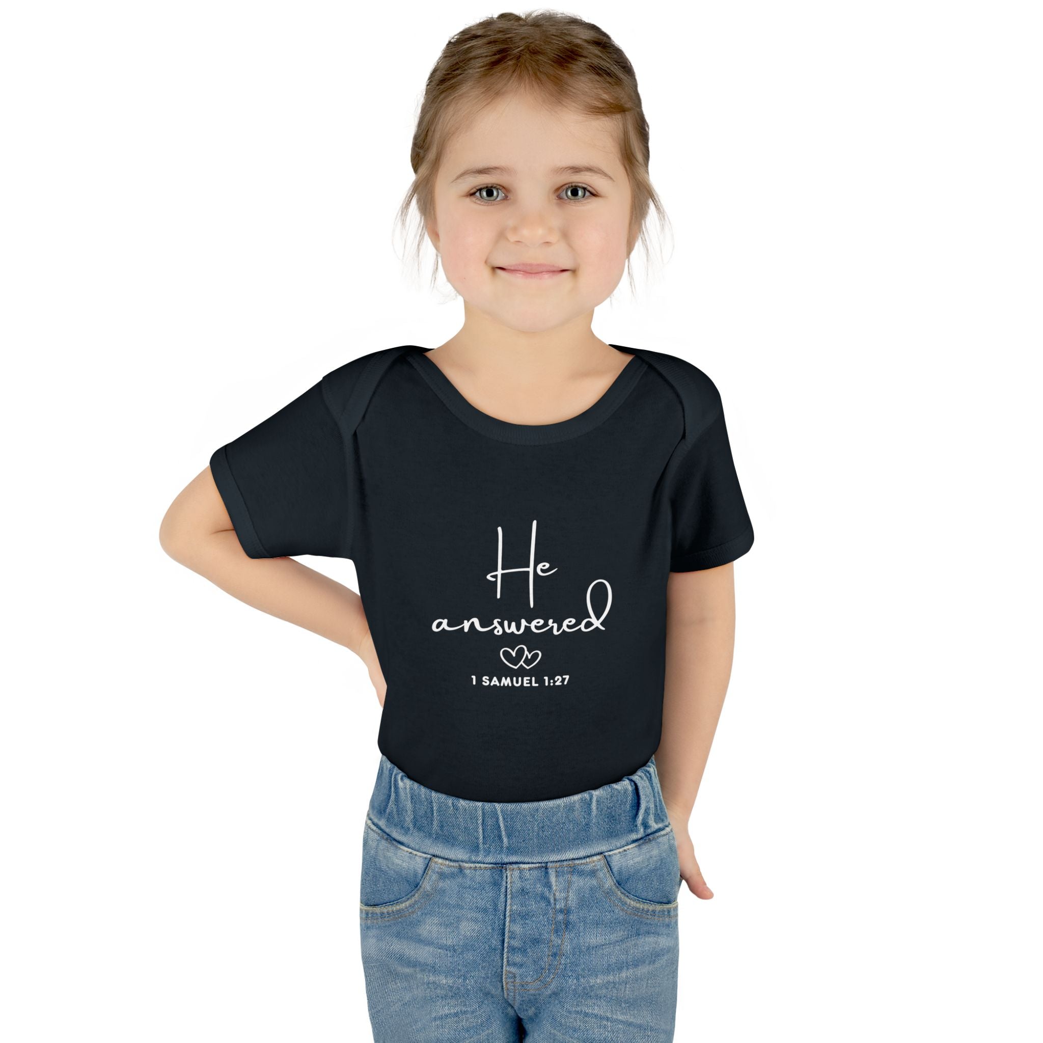 He Answered Infant Bodysuit | 1 Samuel 1:27 Scripture Baby Onesie