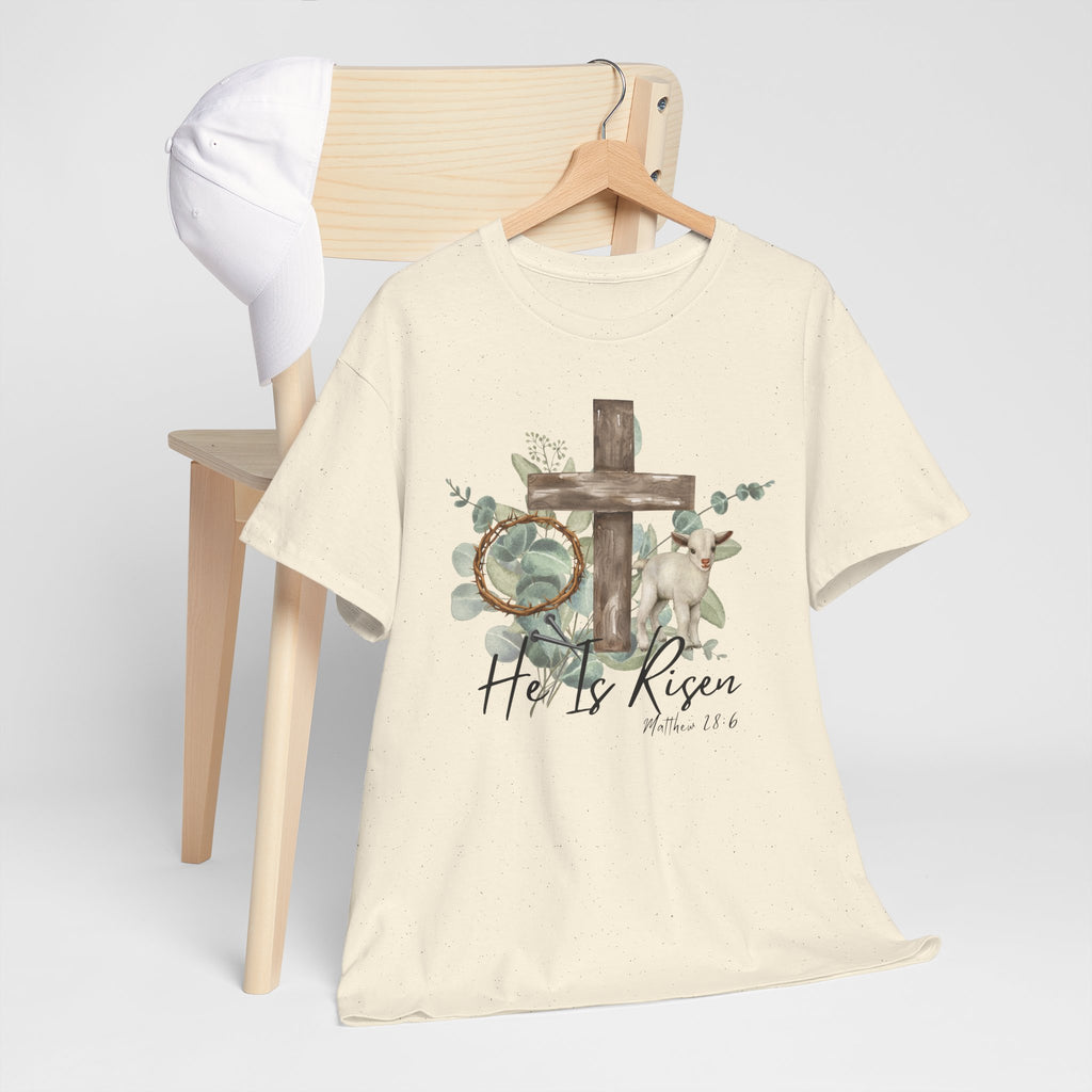 He Is Risen Floral Cross T-Shirt Matthew 28:6