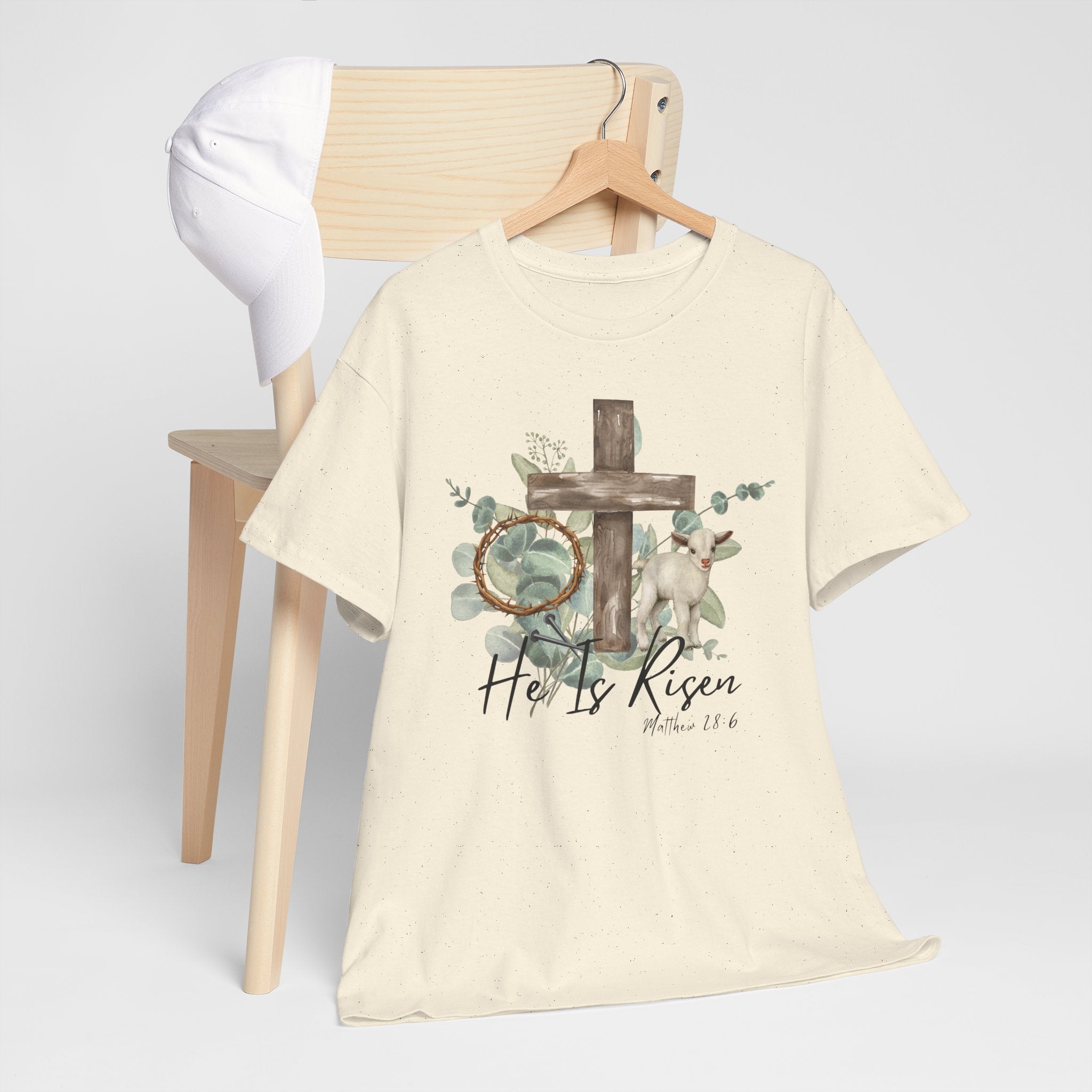 He Is Risen Floral Cross T-Shirt Matthew 28:6
