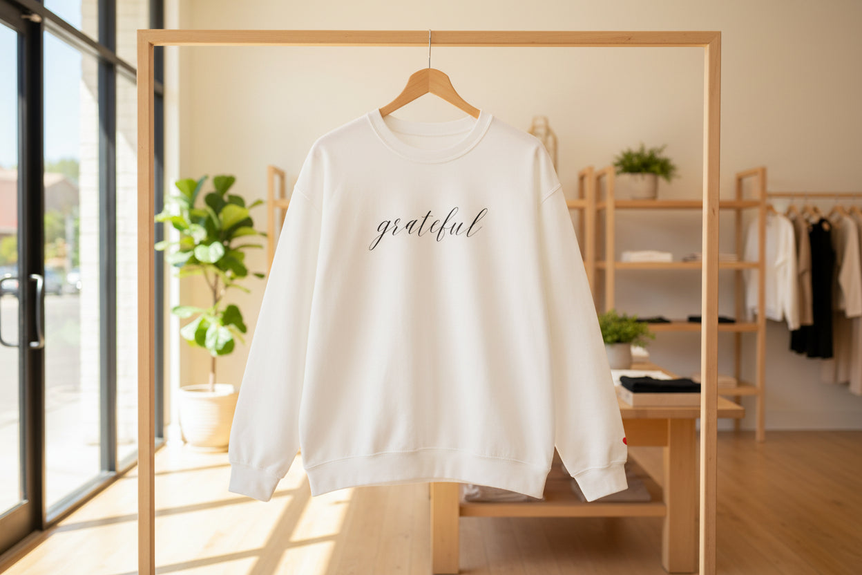 Embroidered Grateful Script Crewneck Sweatshirt