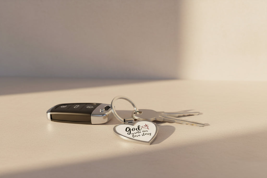 Heart Keychain — "God Wrote Our Love Story" Religious Couples Keyring, Christian Valentine Gift