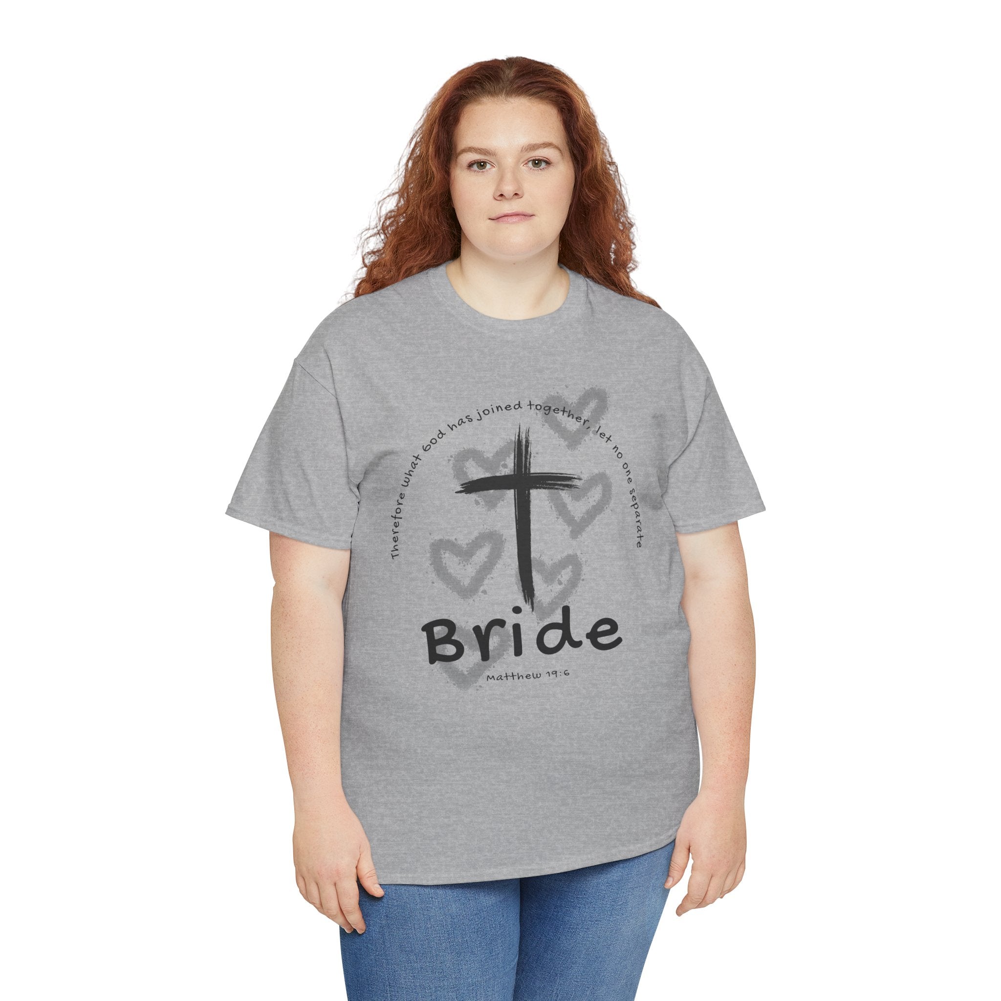 Bride T-Shirt — Christian Cross & Hearts Bridal Faith Tee - Christian - Matthew 19:6