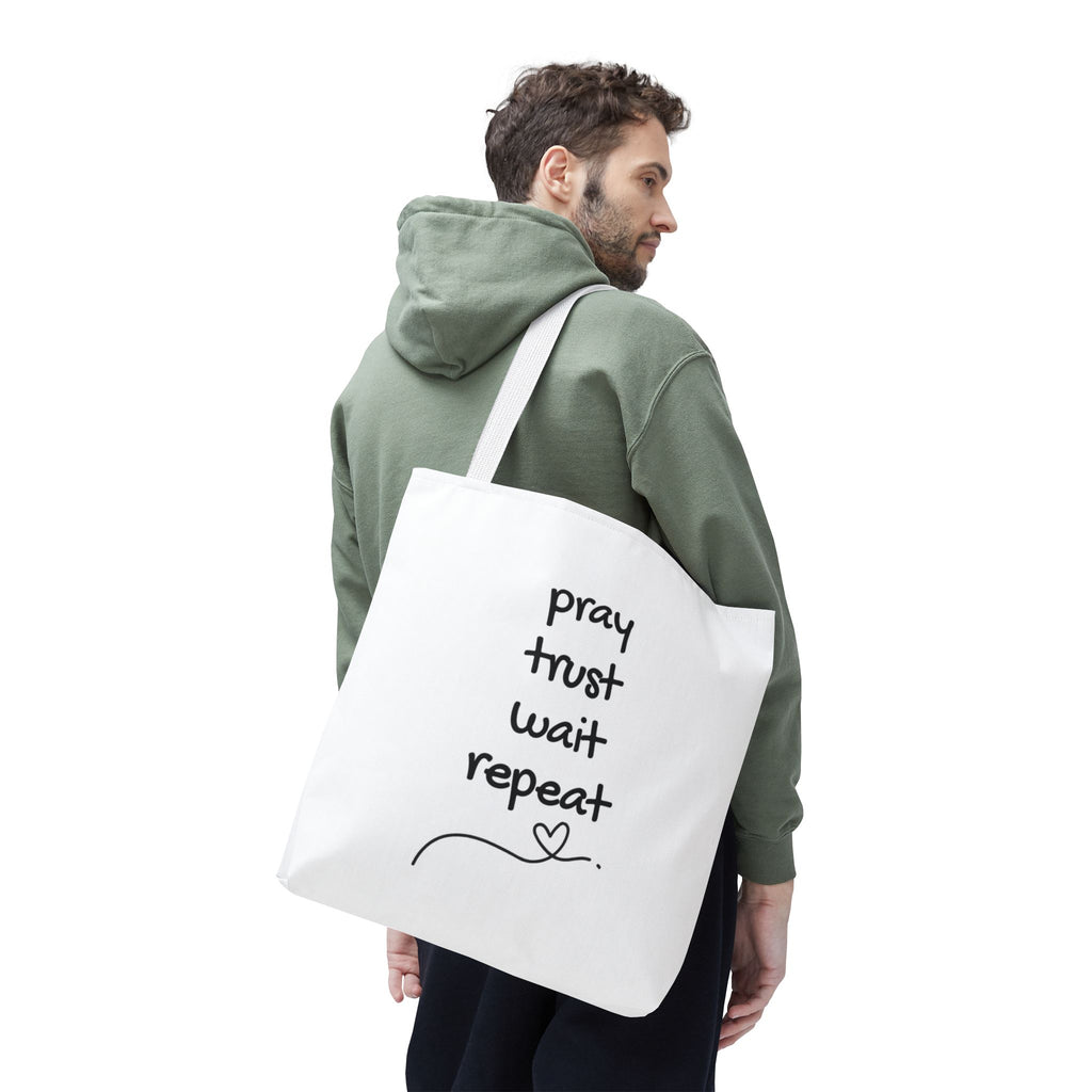 Pray Trust Wait Repeat Tote Bag — Inspirational Faith Canvas Tote