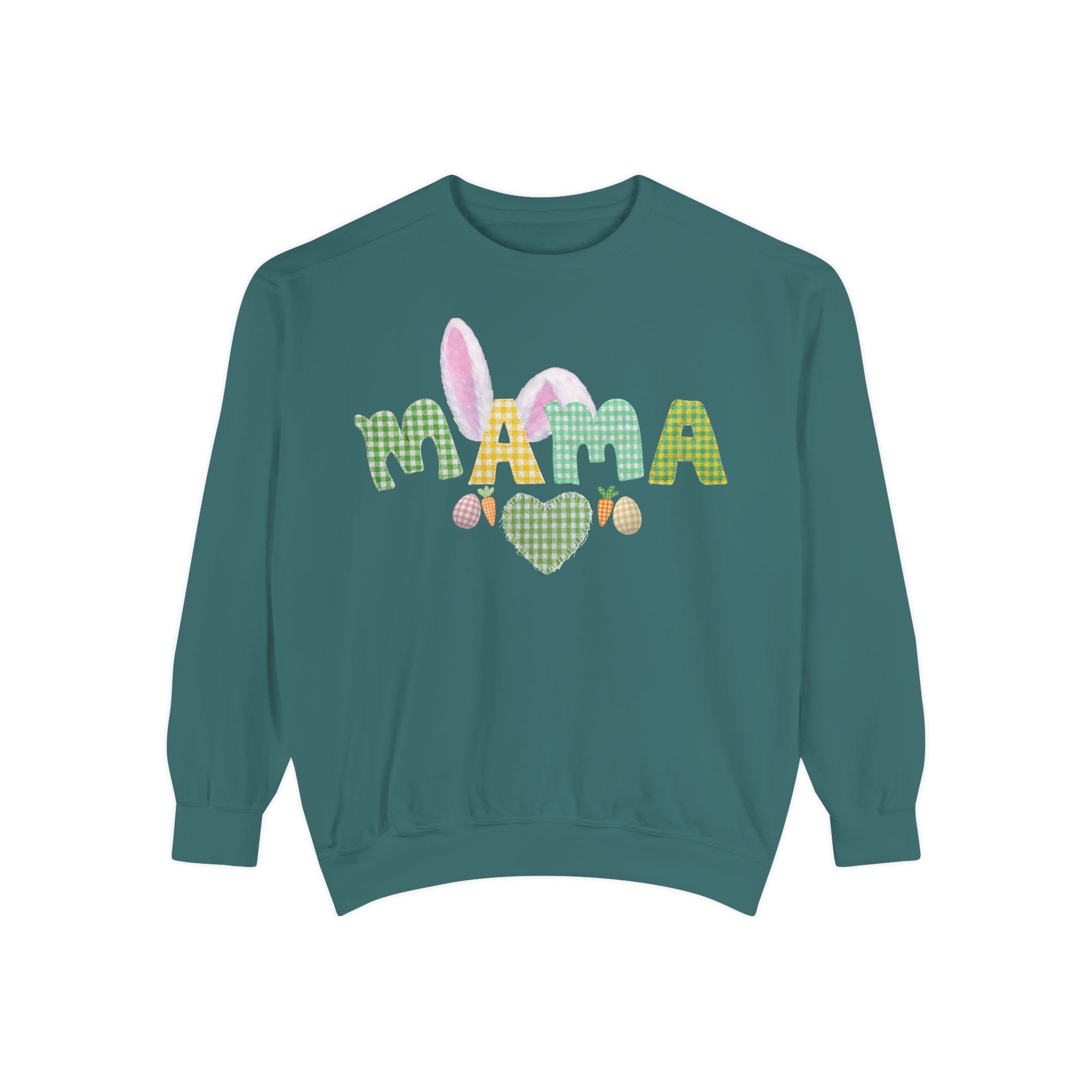 Mama Easter Bunny Sweatshirt — Cute Plaid ‘MAMA’ with Bunny Ears & Eggs
