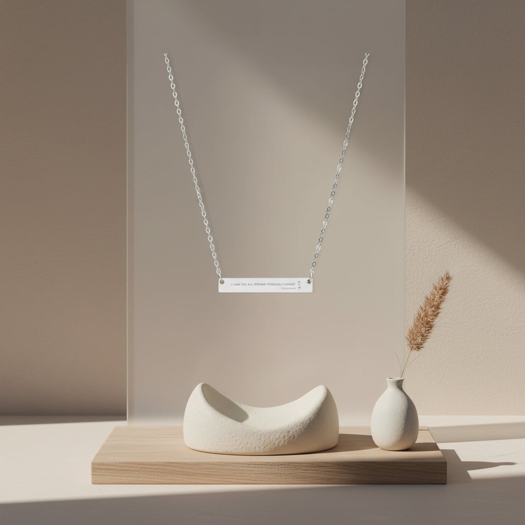 Philippians 4:13 All things through Christ Horizontal Bar Necklace – Name & Message Pendant