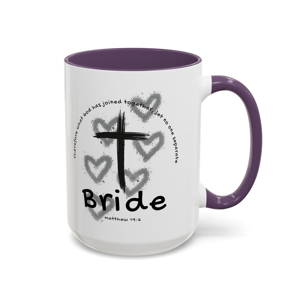 Bride Coffee Mug — Christian Cross & Hearts Accent Mug (Matthew 19:6)