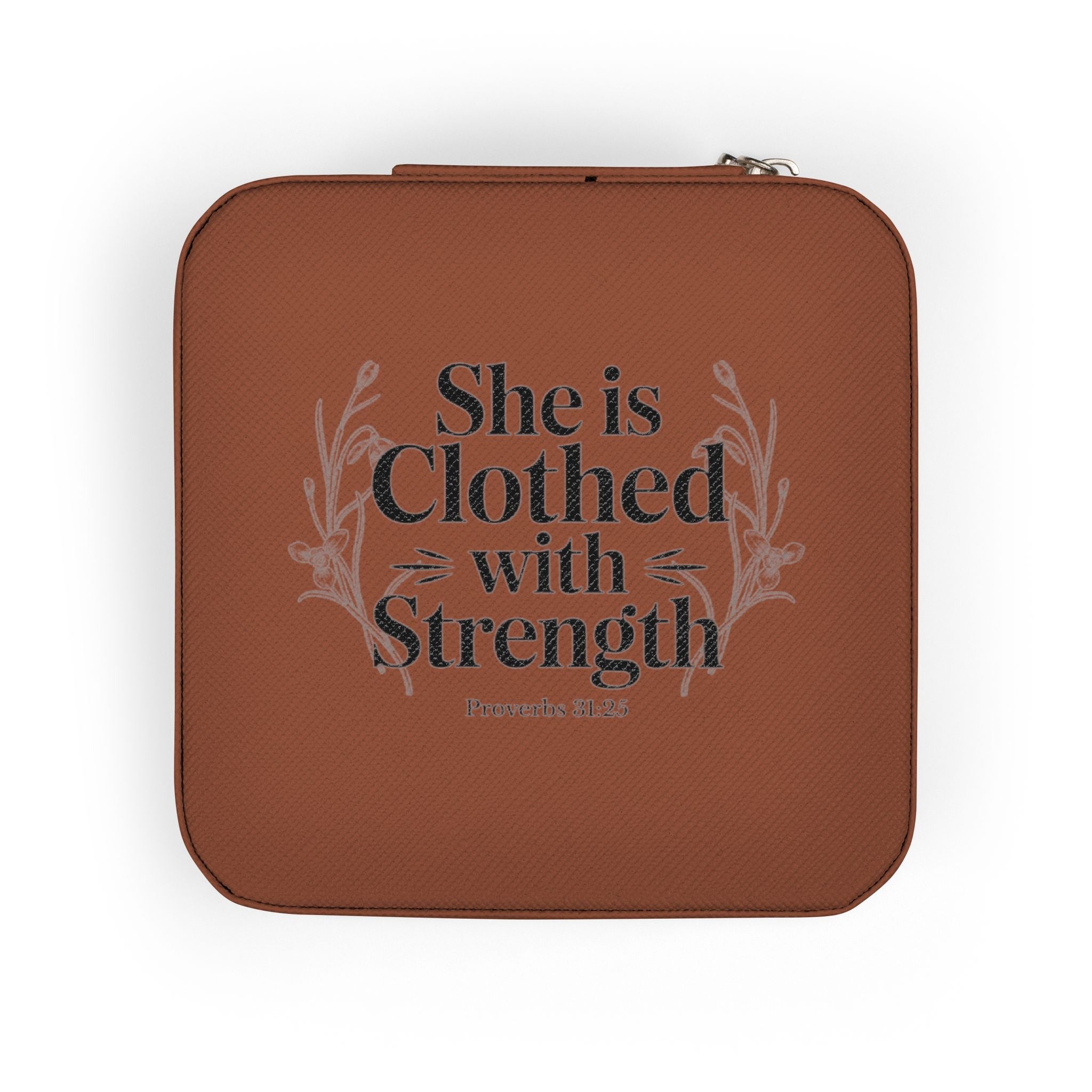 Jewelry Travel Case — 'She Is Clothed with Strength' Compact Portable Organizer