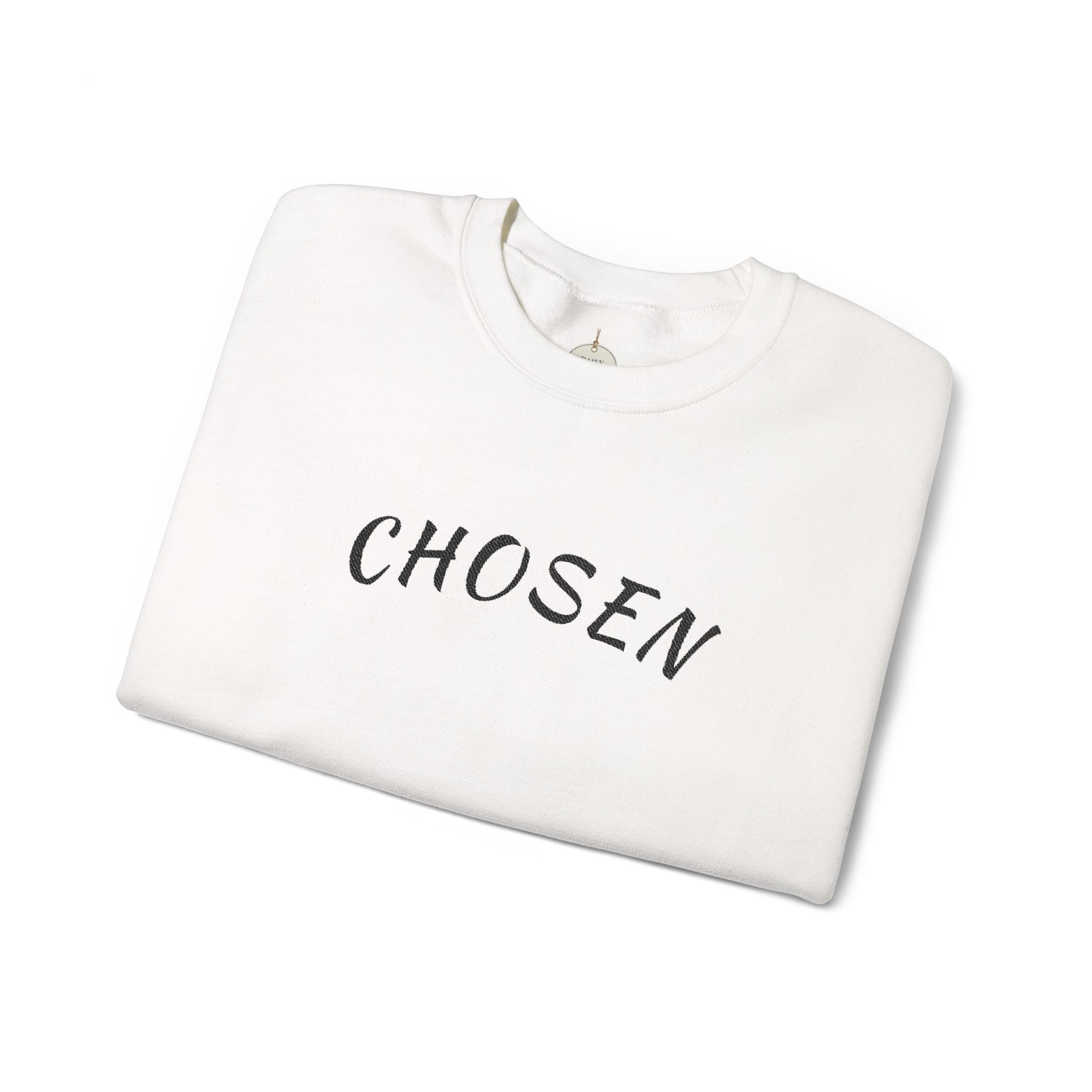 Embroidered Chosen Crewneck Sweatshirt — Minimalist Pullover with 'CHOSEN' Text