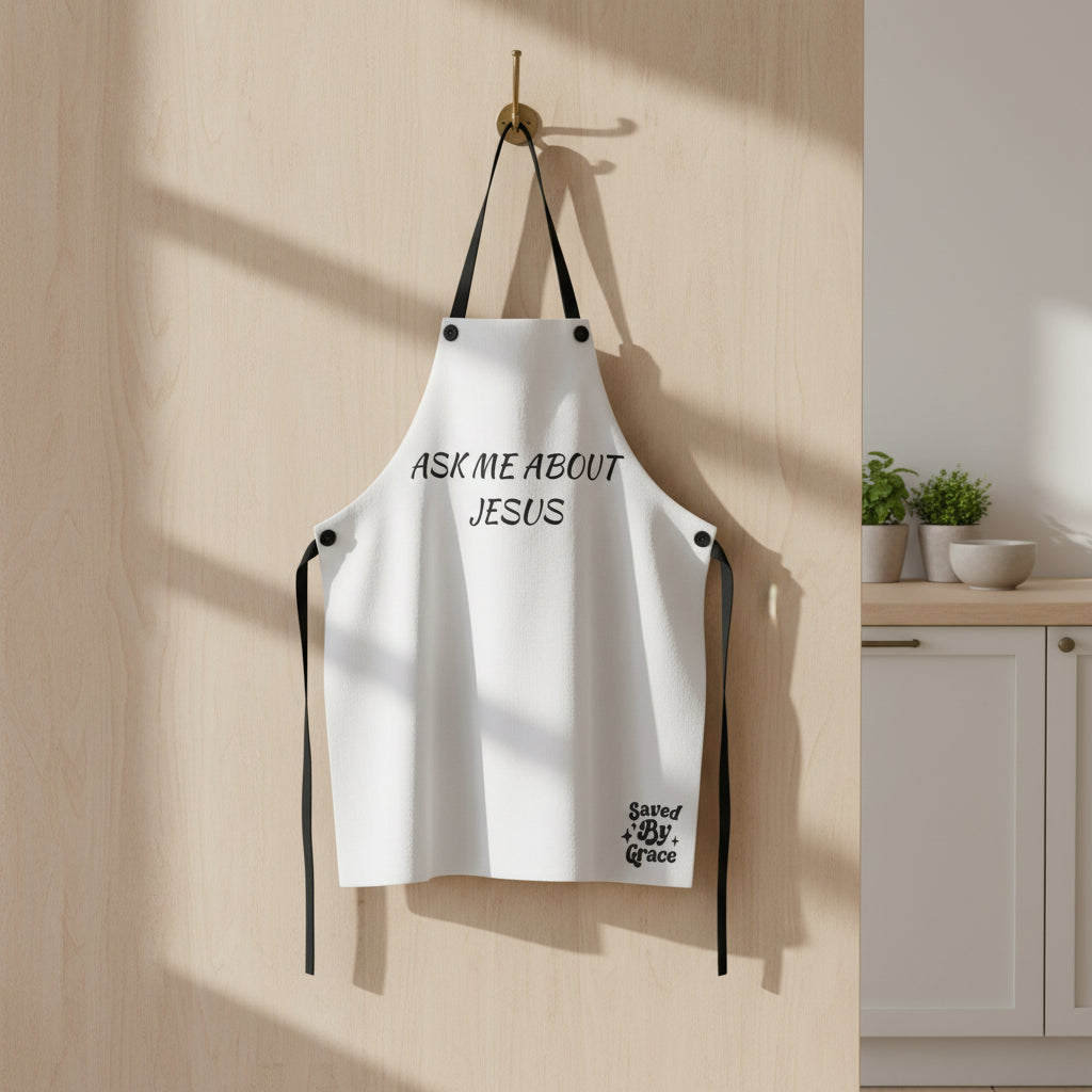 Ask Me About Jesus Apron | Christian Saved By Grace, Faith Kitchen Apron