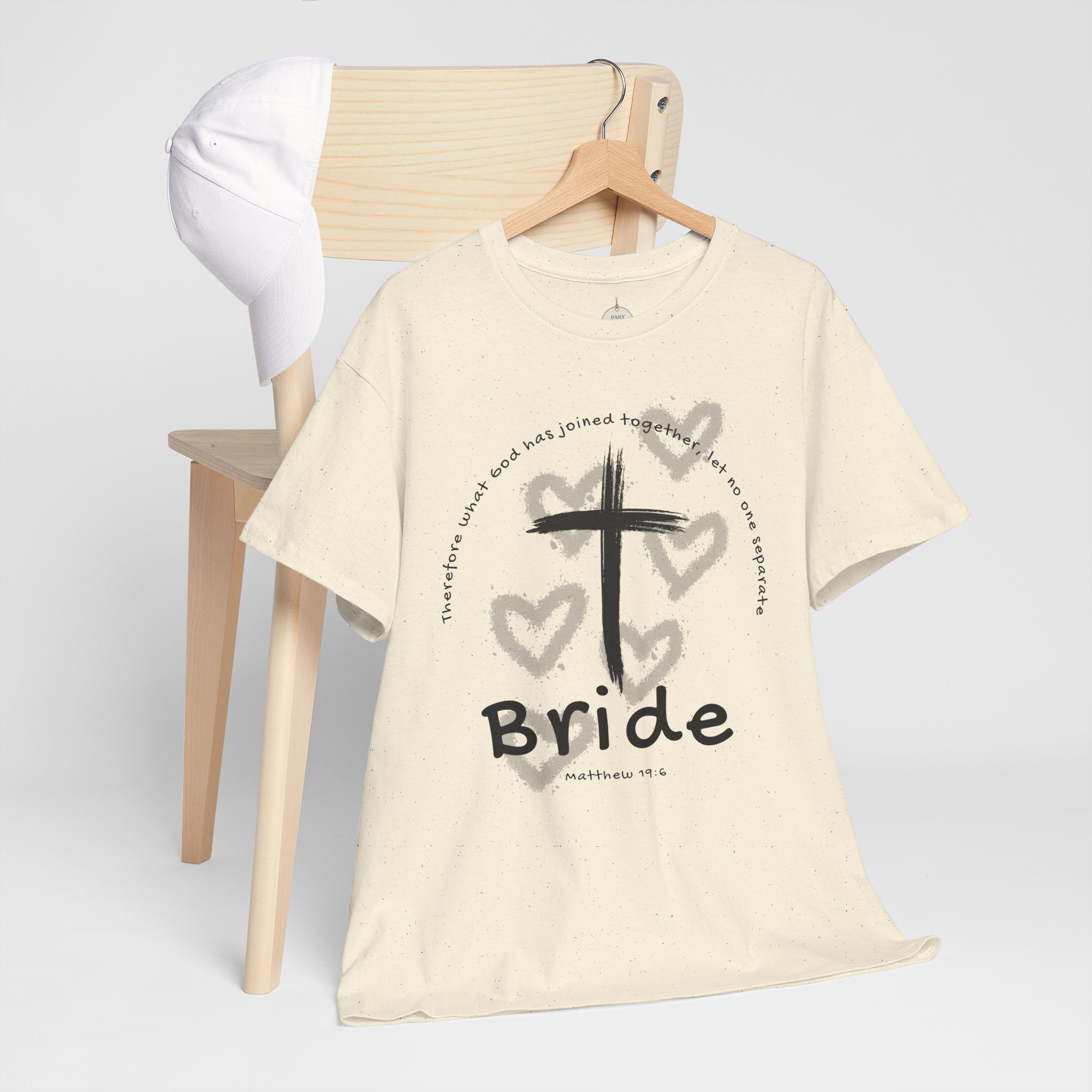 Bride T-Shirt — Christian Cross & Hearts Bridal Faith Tee - Christian - Matthew 19:6