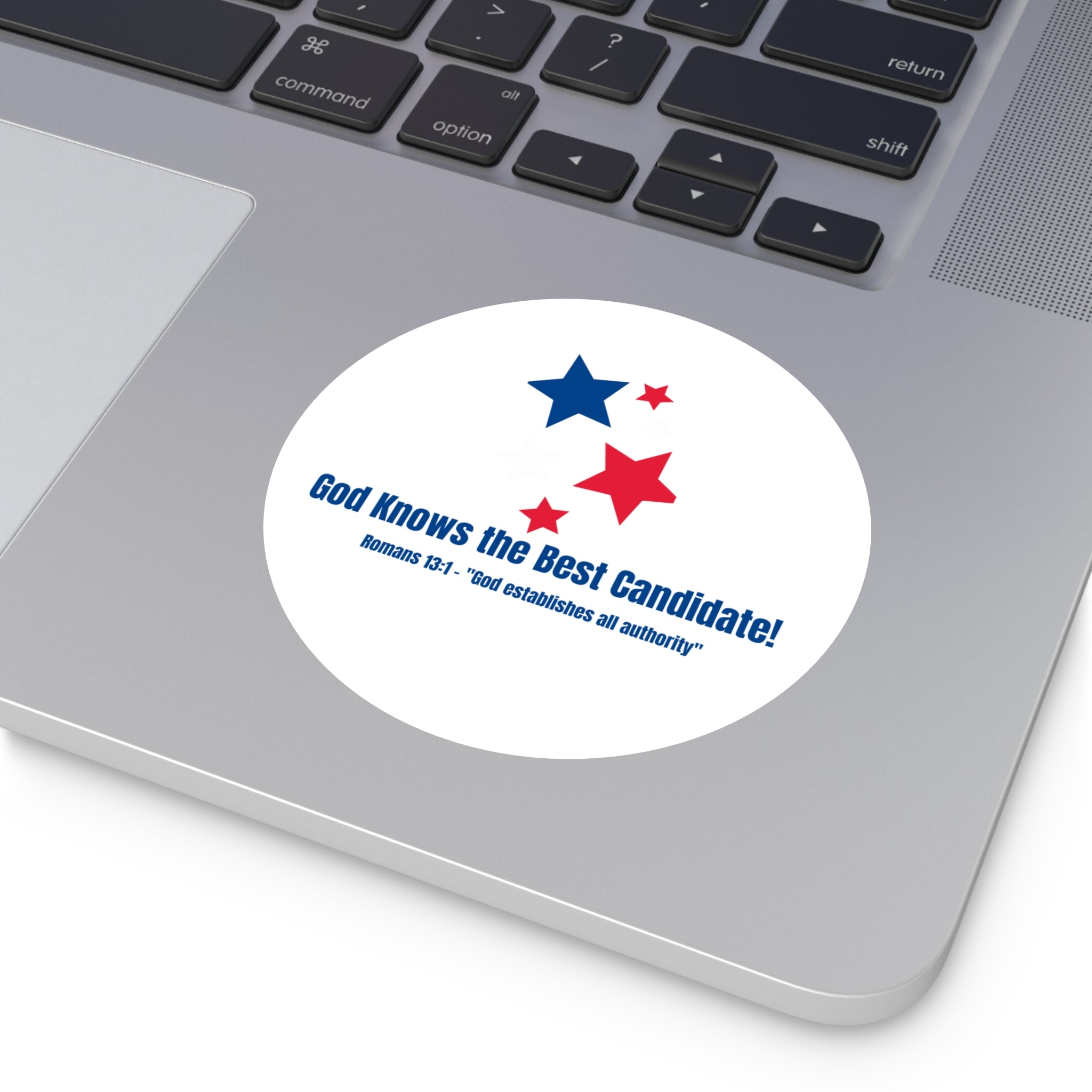 Vote! Round Vinyl Sticker — "God Knows the Best Candidate" Patriotic Christian Decal 2026