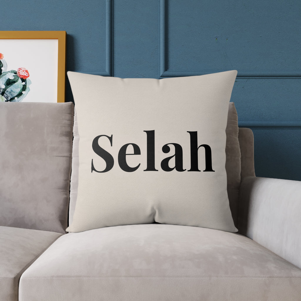 Selah Decorative Pillow - Minimalist Faith Inspired Square Canvas Accent Cushion