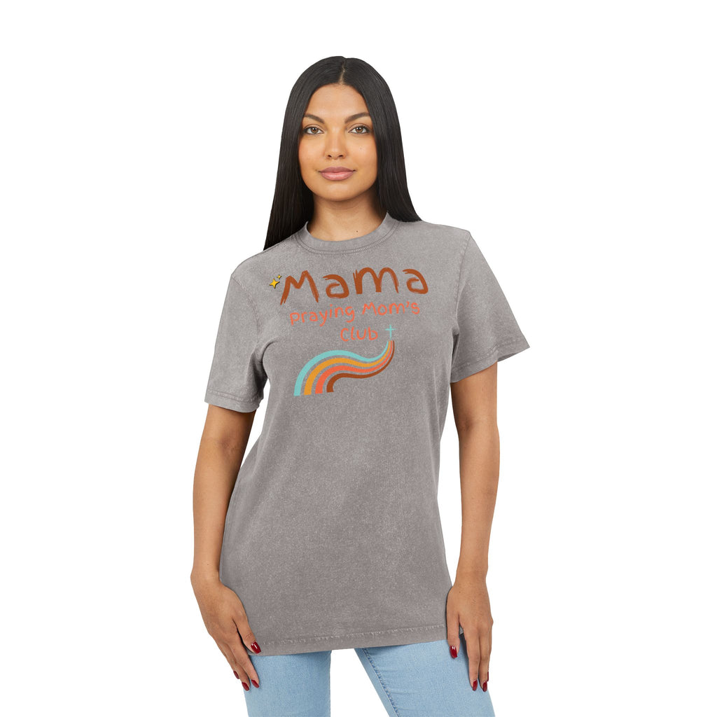 Mama Praying Moms Club Acid Wash Tee — Retro Rainbow Christian Mom Shirt