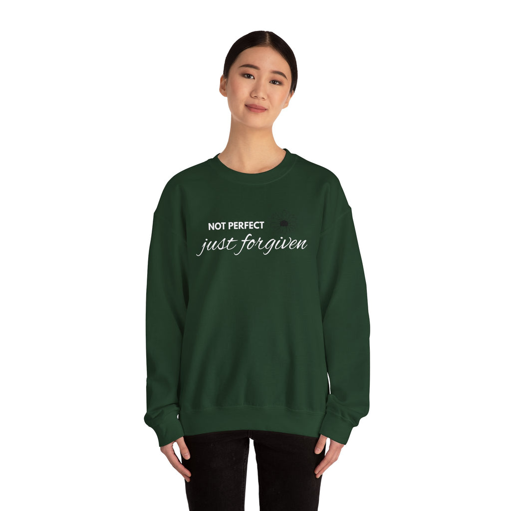 Crewneck Sweatshirt — "Not Perfect, Just Forgiven" Floral Inspirational Pullover