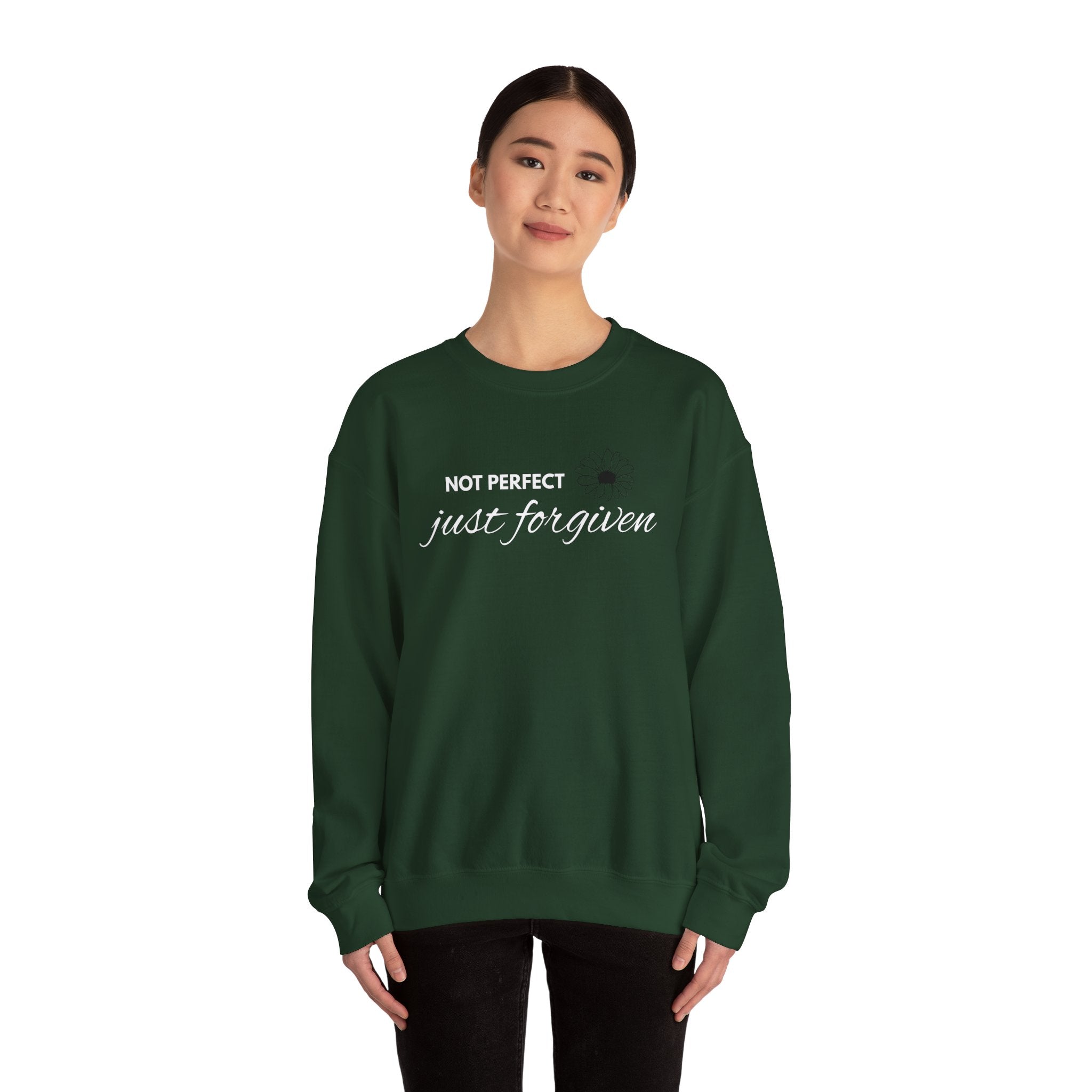 Crewneck Sweatshirt — "Not Perfect, Just Forgiven" Floral Inspirational Pullover