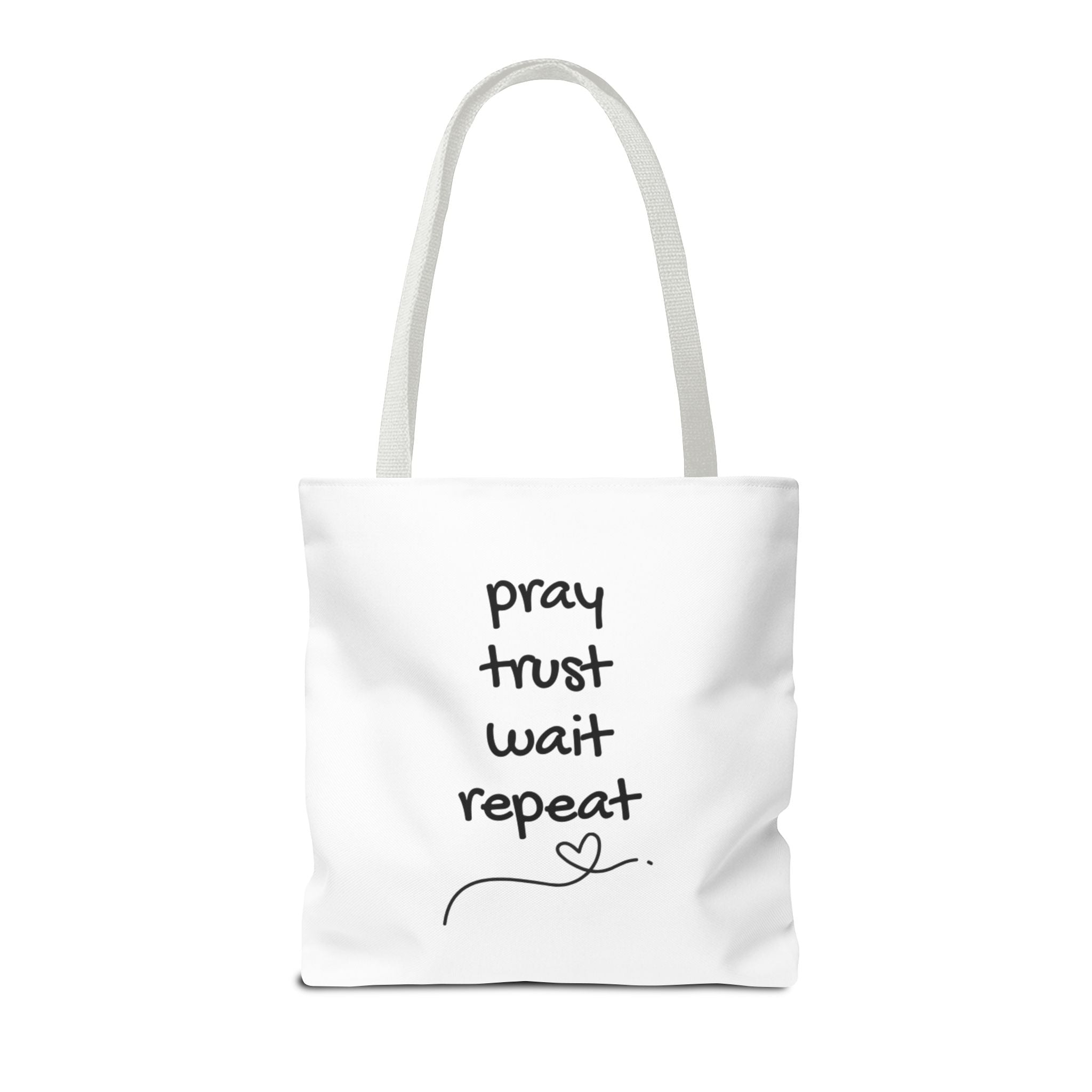 Pray Trust Wait Repeat Tote Bag — Inspirational Faith Canvas Tote