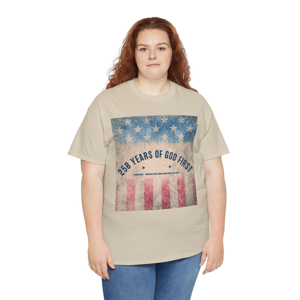 God First 250 Years Vintage American Flag  and Patriotic T-Shirt