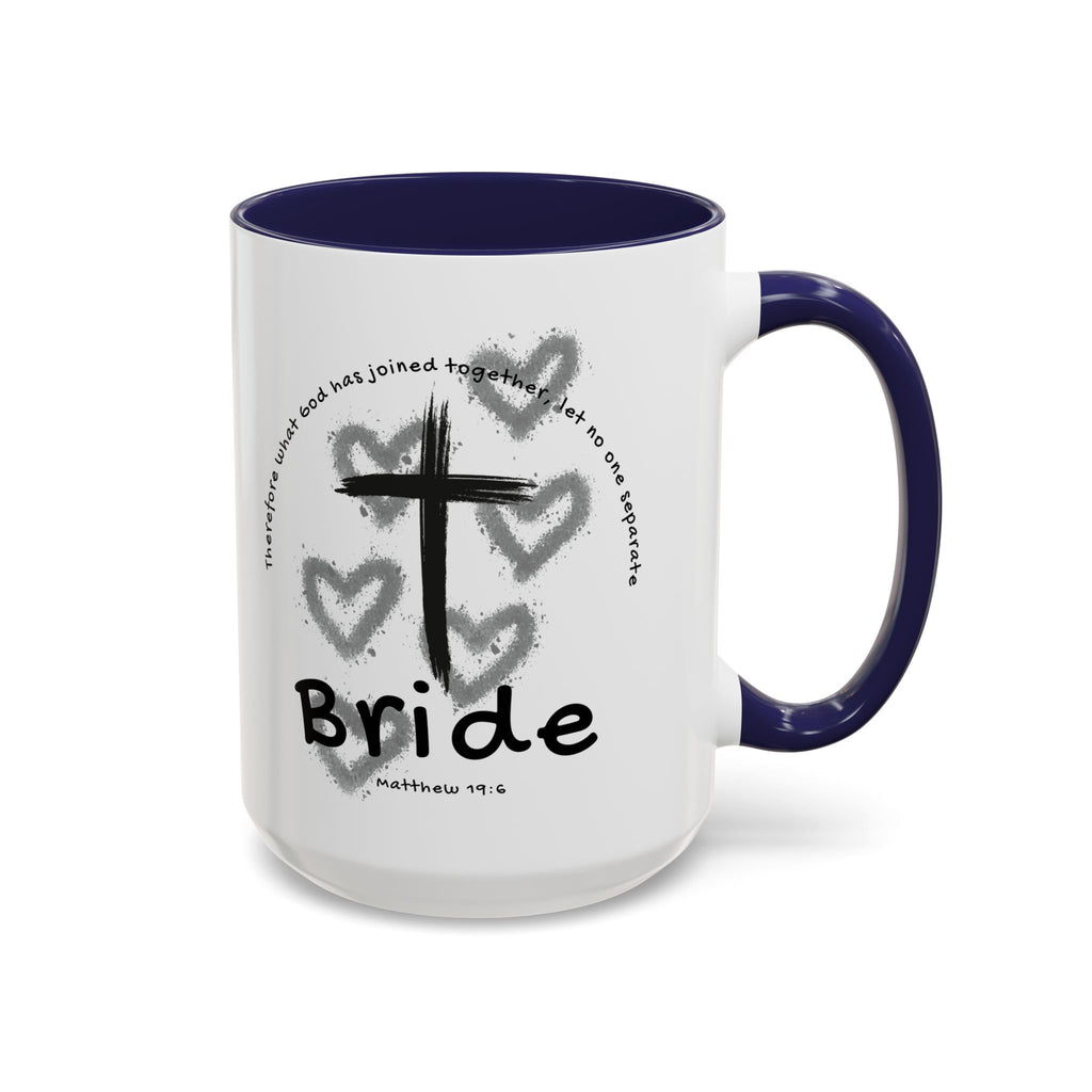 Bride Coffee Mug — Christian Cross & Hearts Accent Mug (Matthew 19:6)