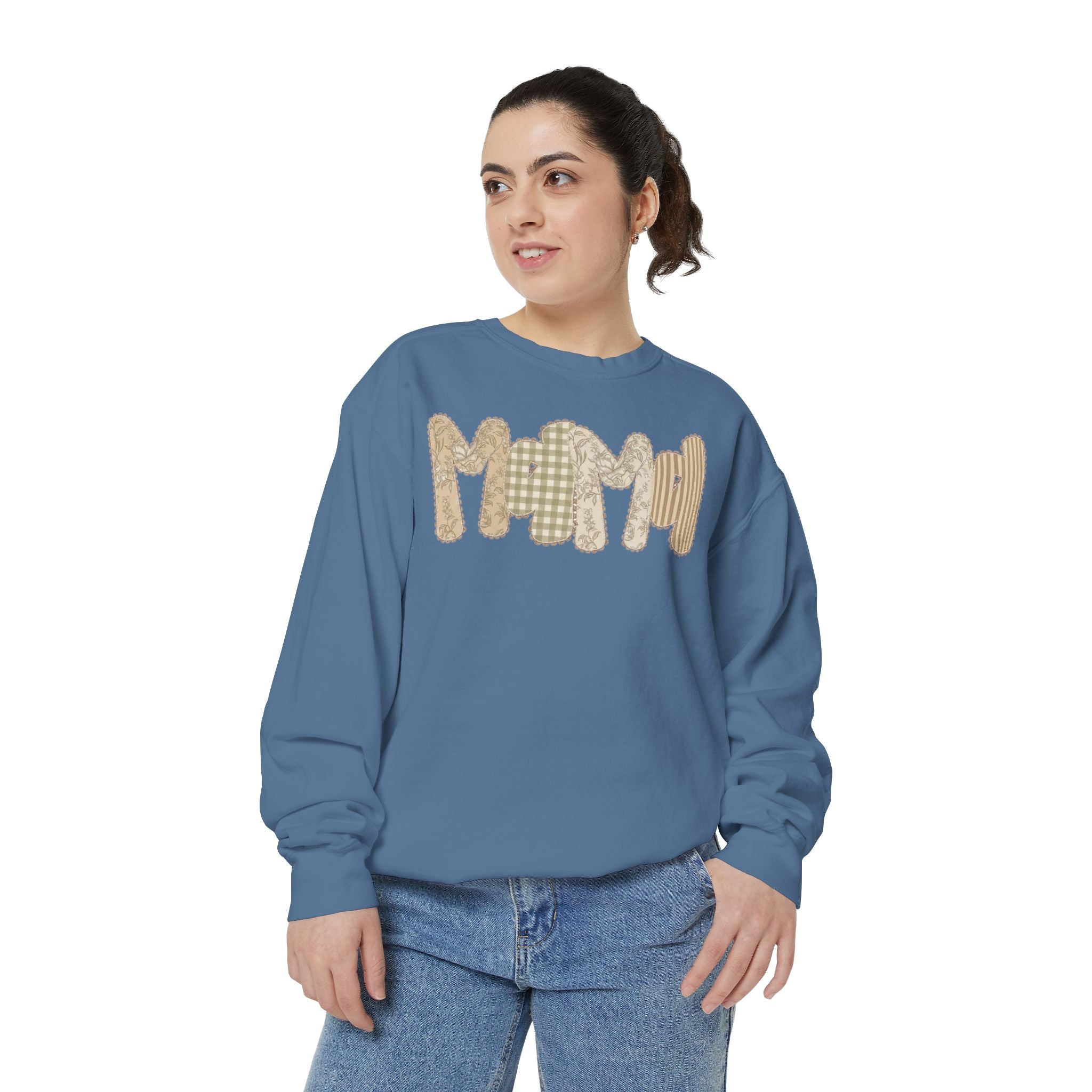 Mama Plaid Patchwork Sweatshirt (Comfort Colors)