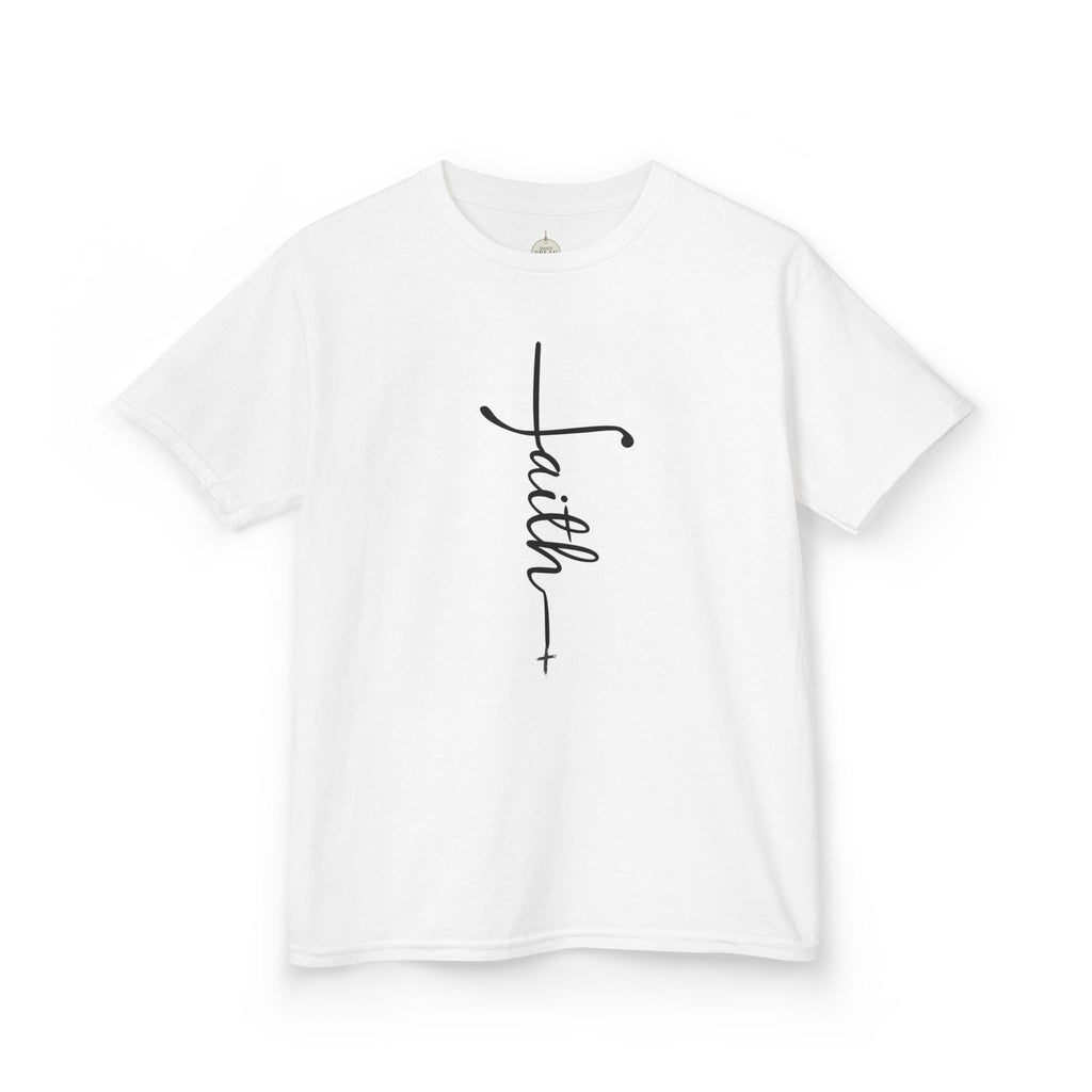 Kids Tee — Vertical "faith" Cross Script Graphic