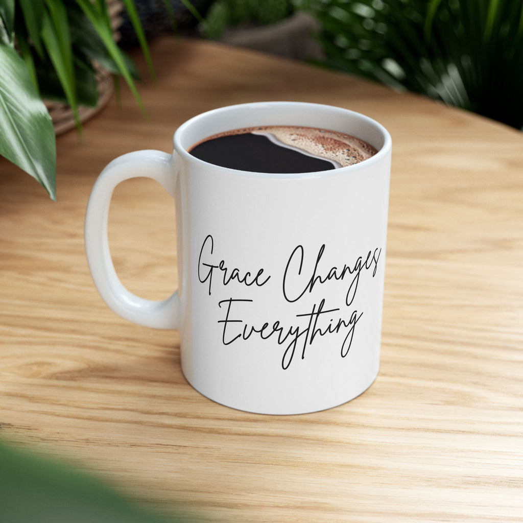 Grace Changes Everything Ceramic Mug — Faith Inspirational Script Coffee Cup (11oz, 15oz)
