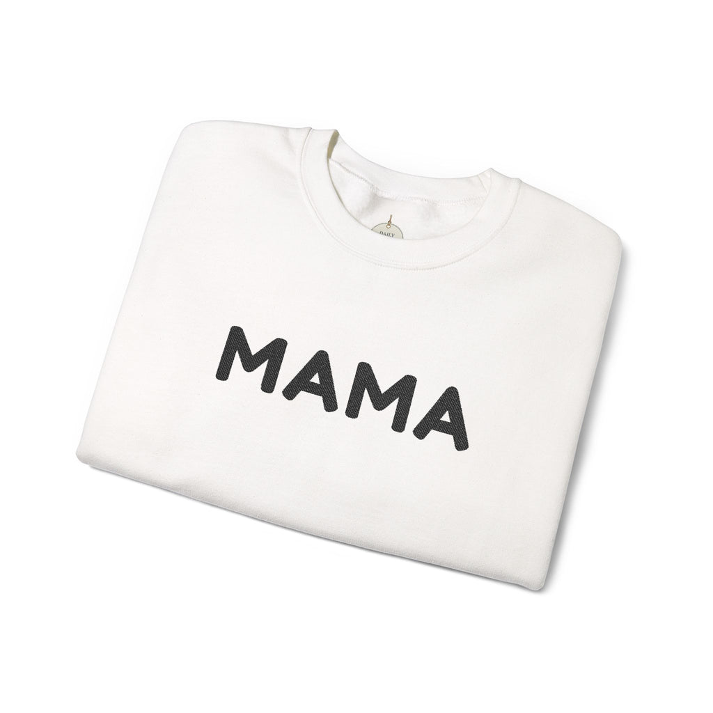Embroidered - Personalized - Mama Crewneck Sweatshirt — Cozy Mother's Day Pullover with Heart Sleeve Detail