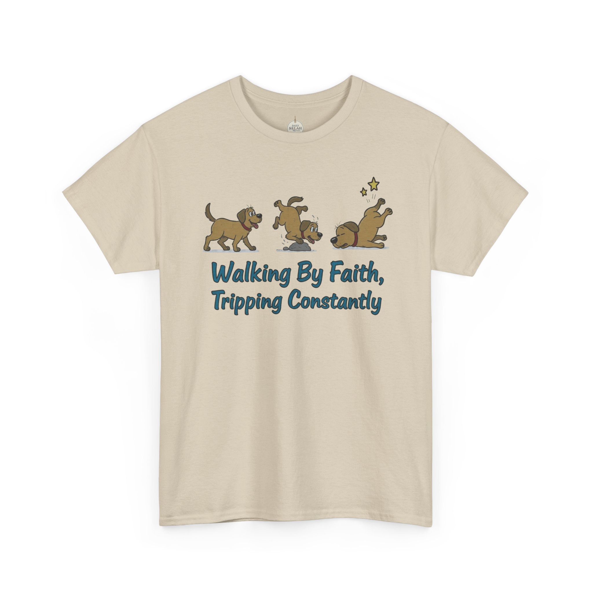 Faith Dog T-Shirt — "Walking By Faith, Tripping Constantly" Cute Christian Tee