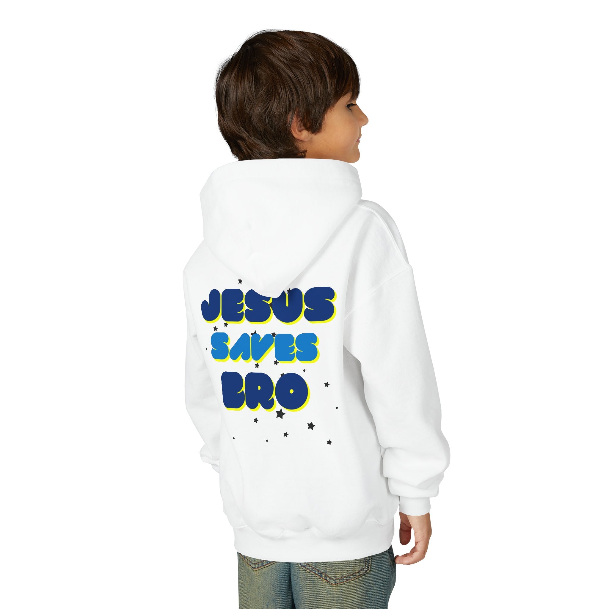 Youth Hoodie — "Jesus Saves Bro" Christian Graphic Pullover