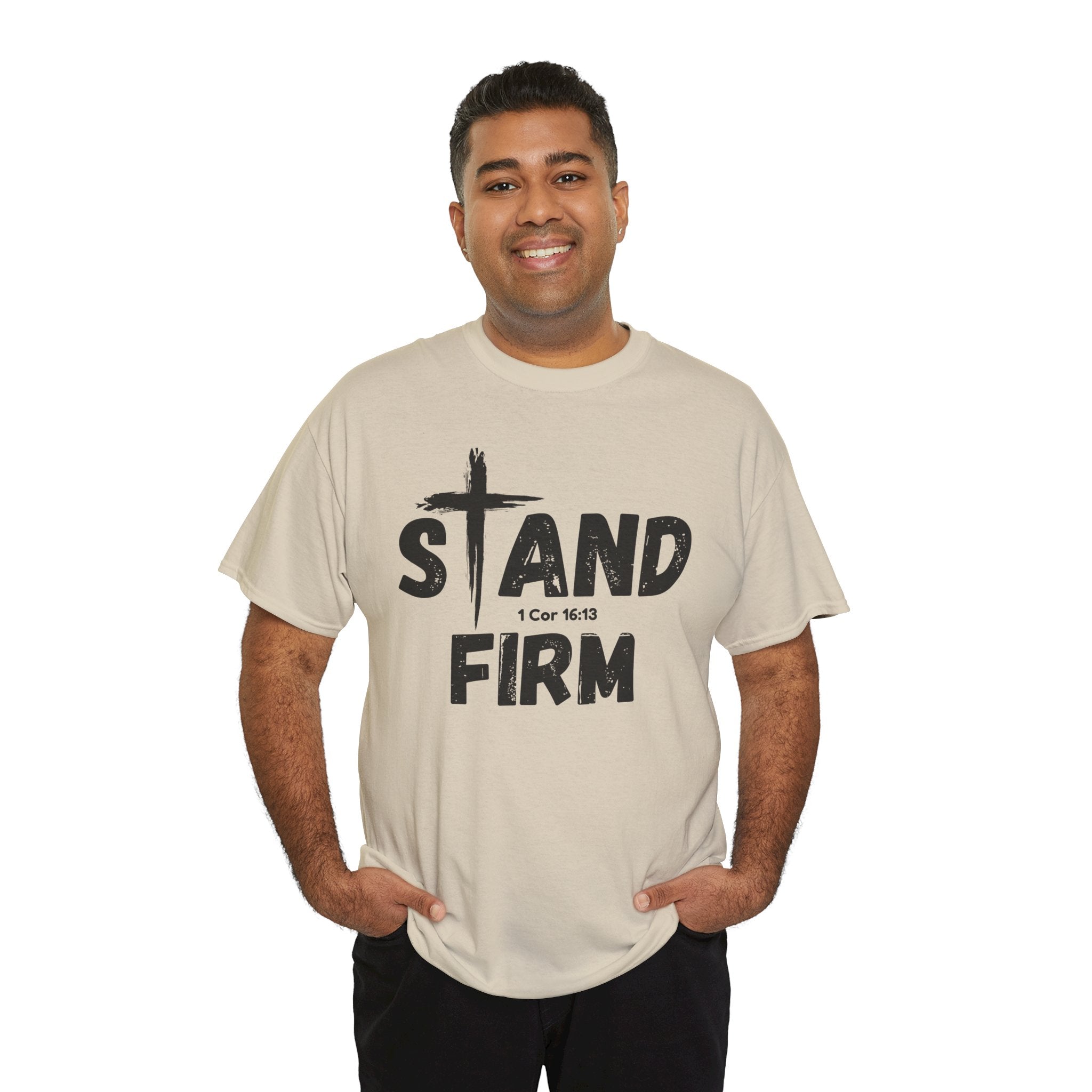 Stand Firm T-Shirt — Christian Faith Tee with Cross & 1 Cor 16:13 Inspirational Design