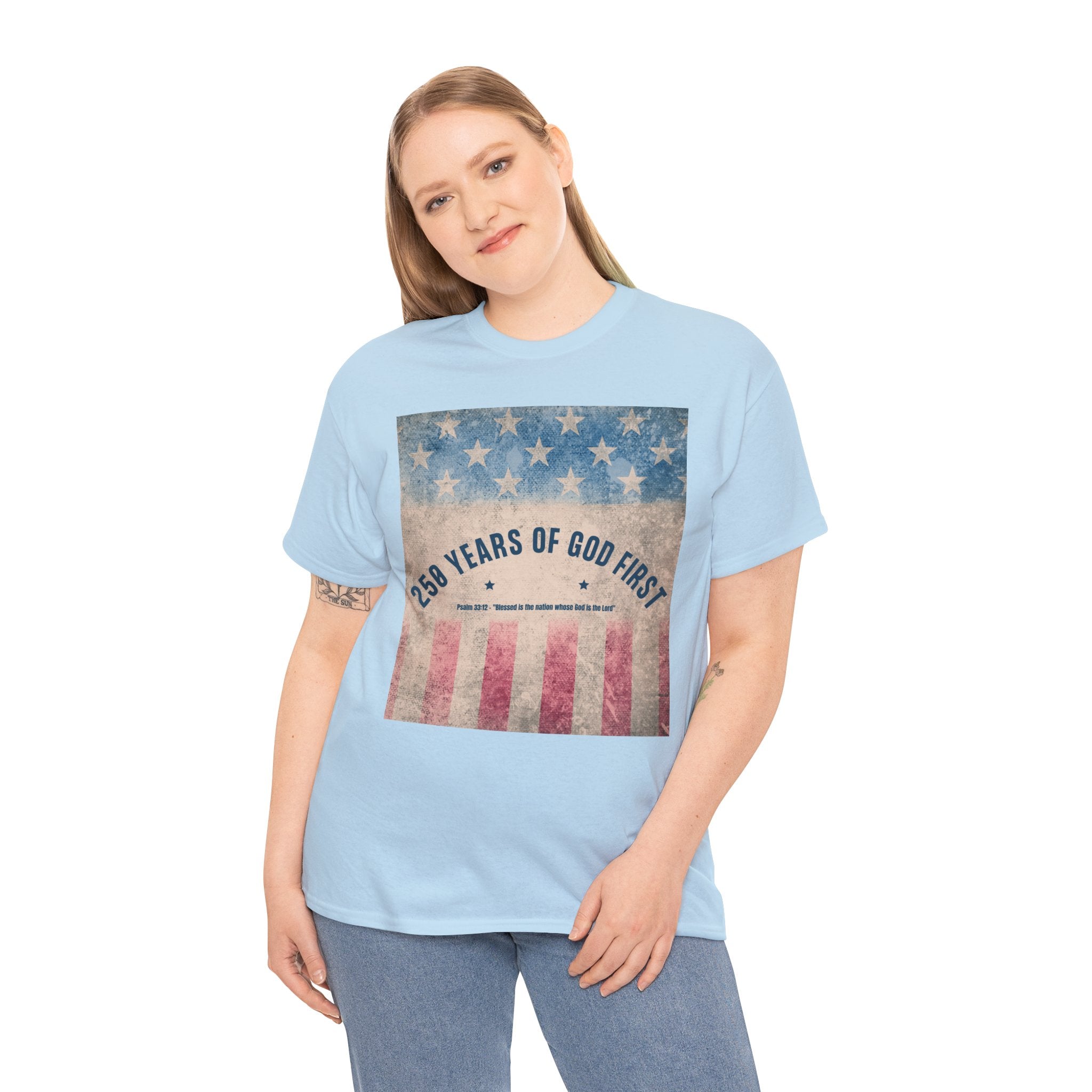 God First 250 Years Vintage American Flag  and Patriotic T-Shirt