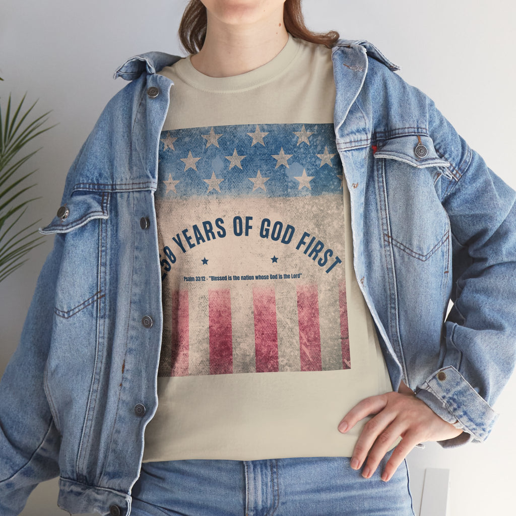 God First 250 Years Vintage American Flag  and Patriotic T-Shirt