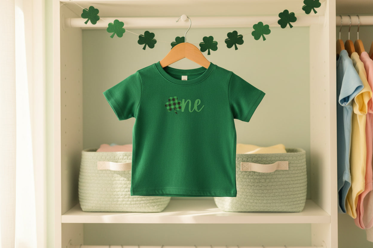 Infant Tee — Green Shamrock “One” First Birthday St. Patrick’s Day Shirt