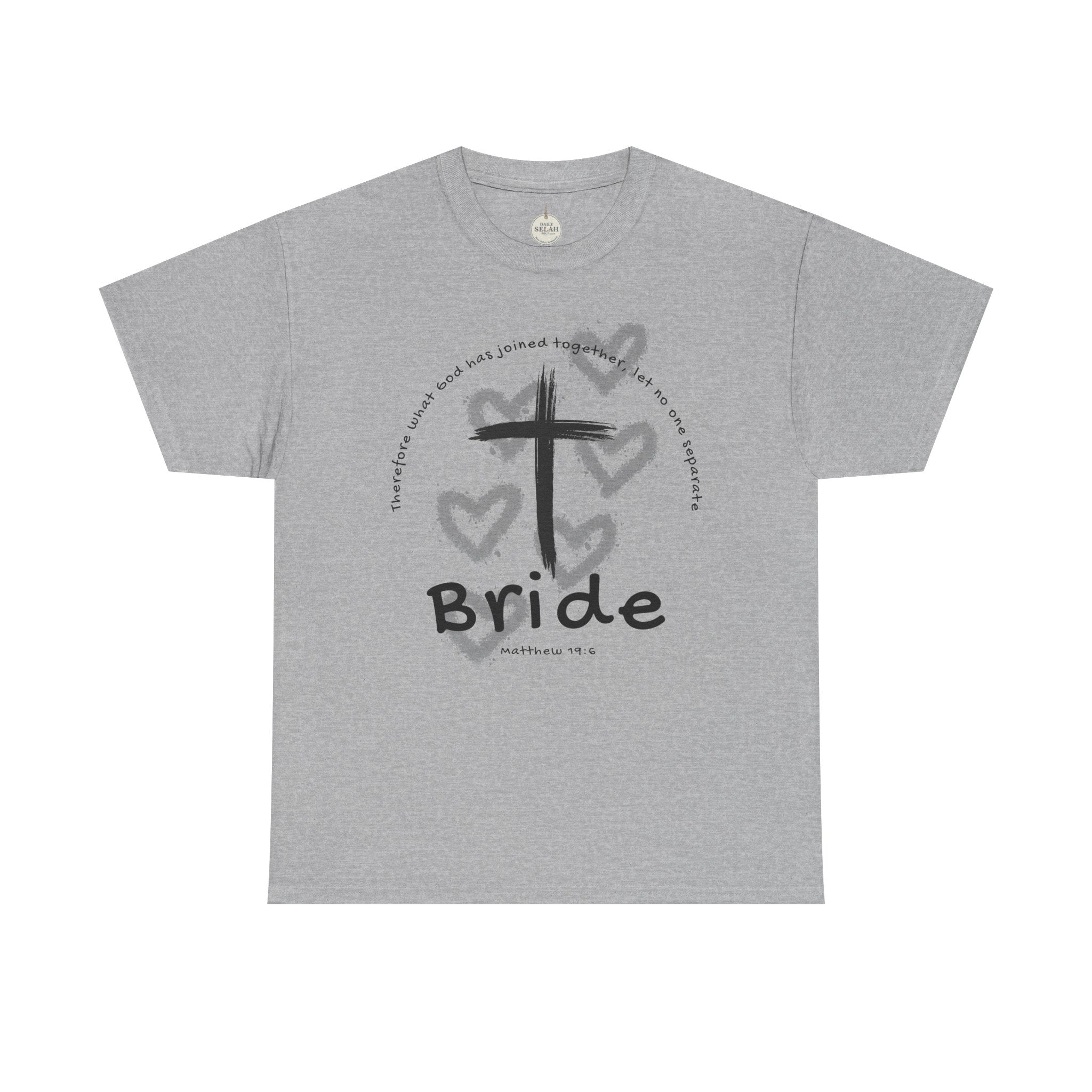 Bride T-Shirt — Christian Cross & Hearts Bridal Faith Tee - Christian - Matthew 19:6