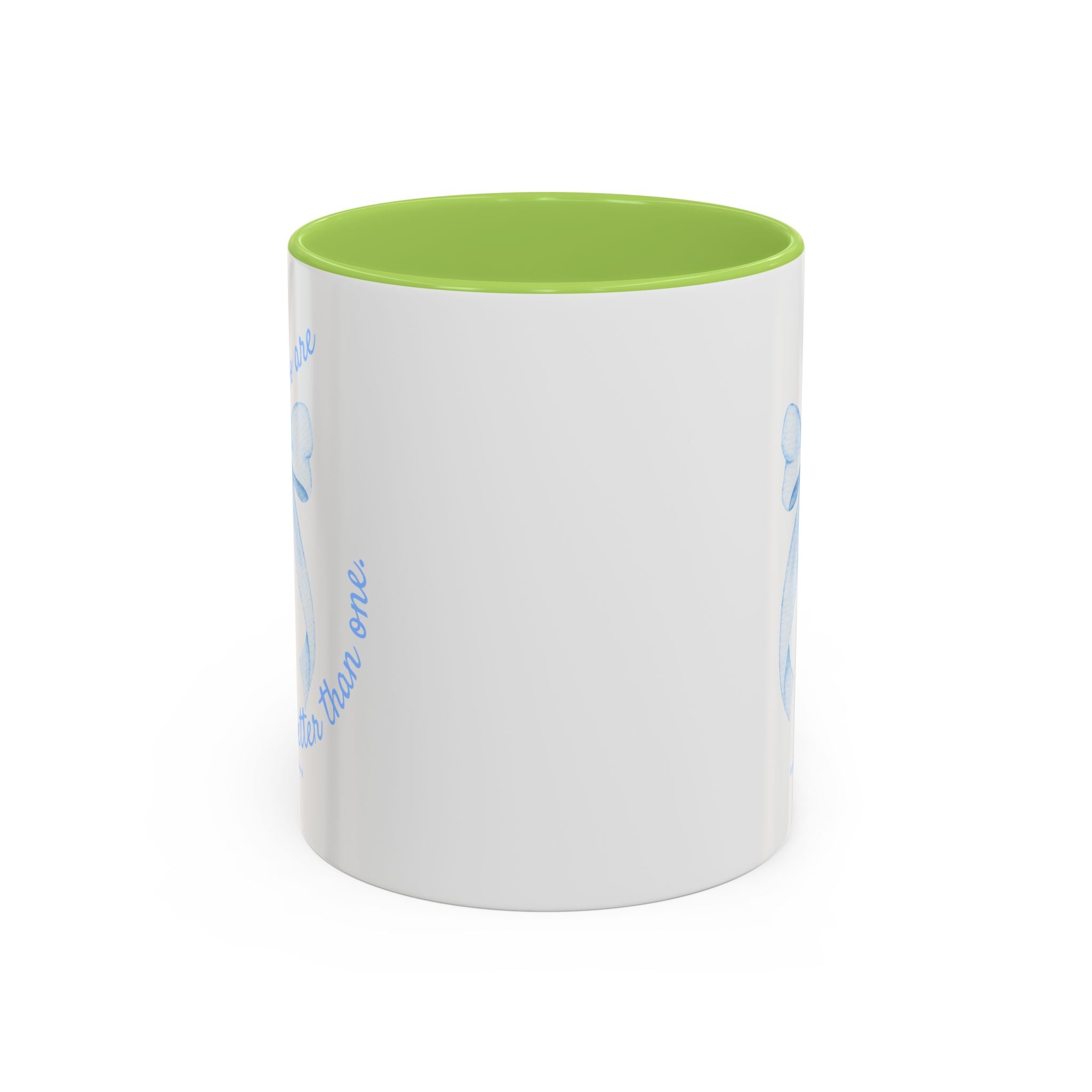 Accent Coffee Mug - "Two are better than one" Blue Ribbon Ceramic Mug Christian Wedding