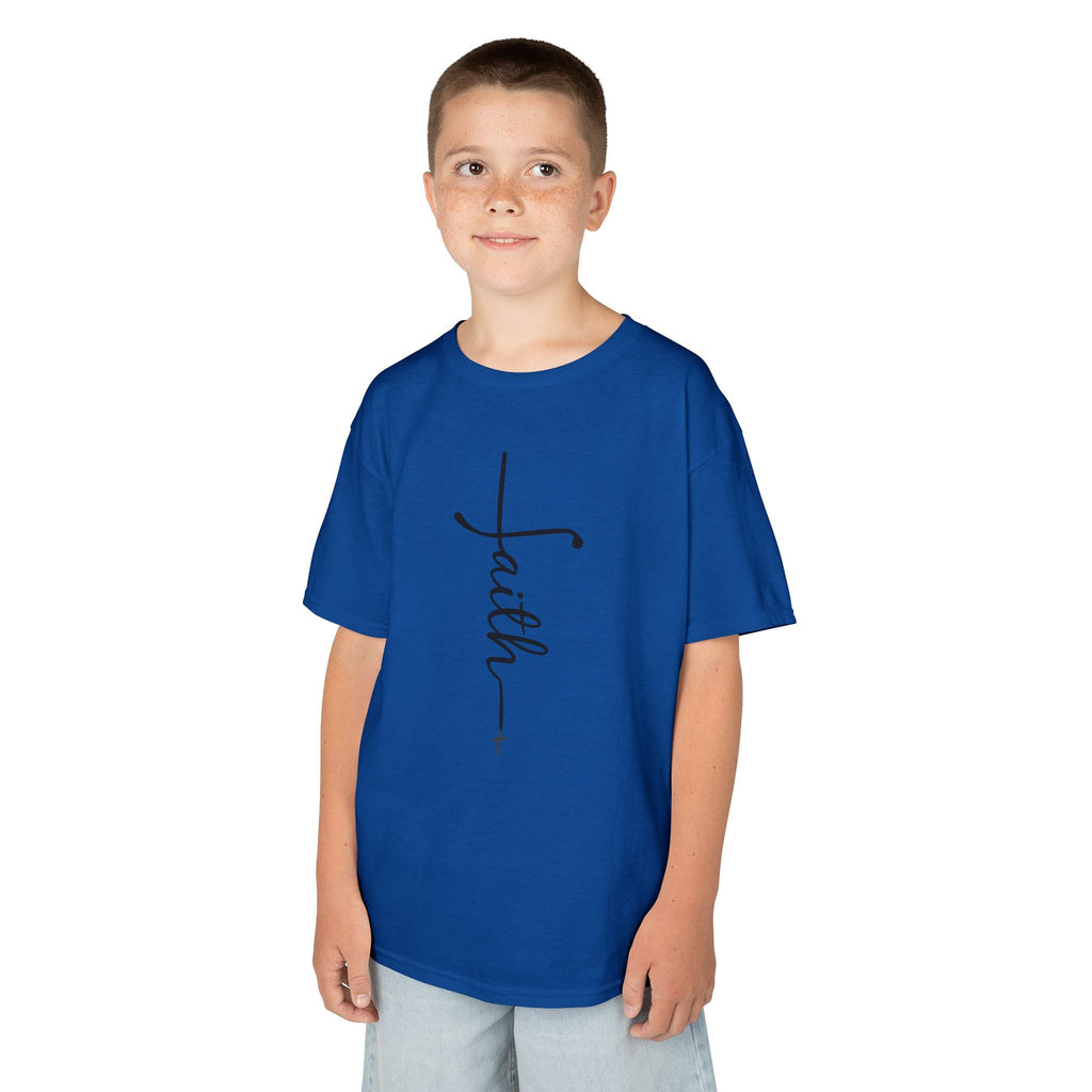 Kids Tee — Vertical "faith" Cross Script Graphic