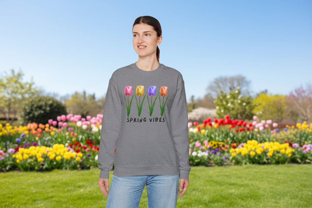 Crewneck Sweatshirt - Spring Vibes Tulips Floral Graphic