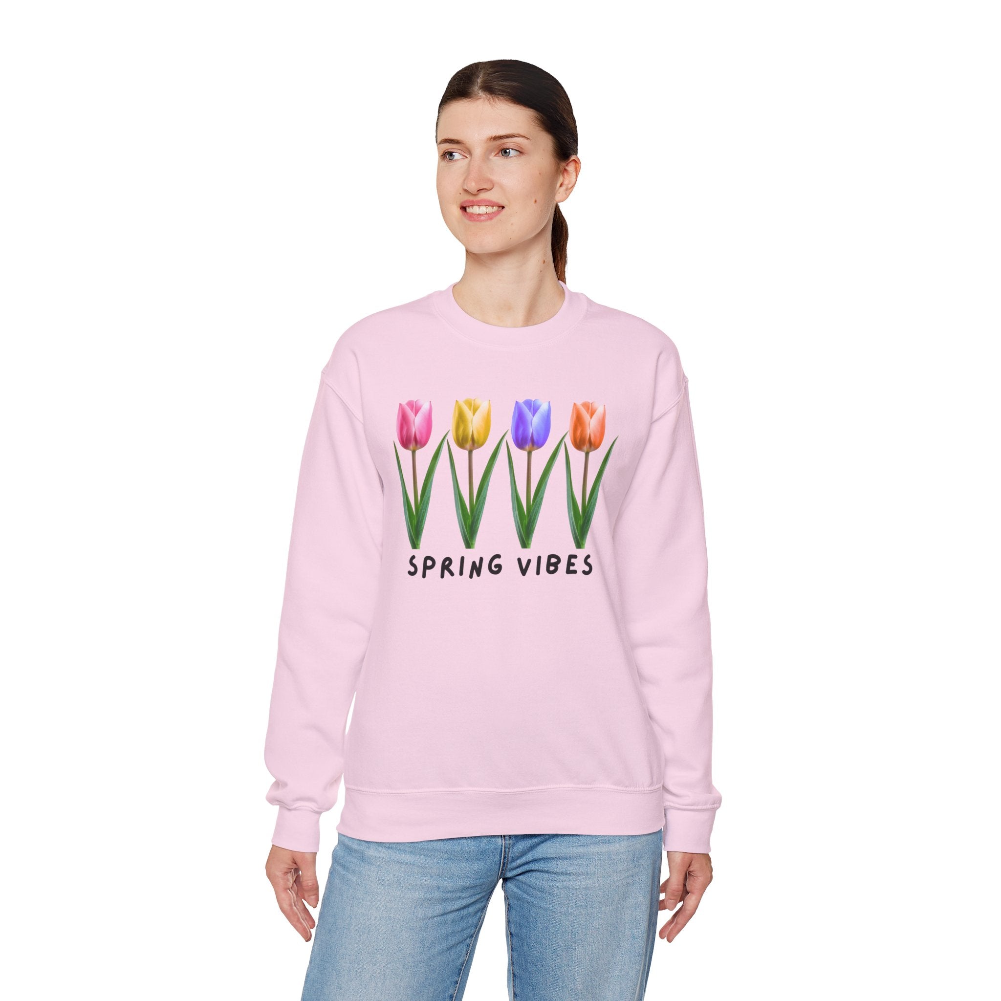 Crewneck Sweatshirt - Spring Vibes Tulips Floral Graphic