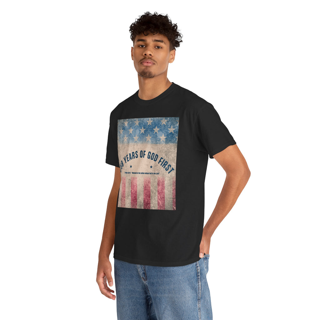 God First 250 Years Vintage American Flag  and Patriotic T-Shirt