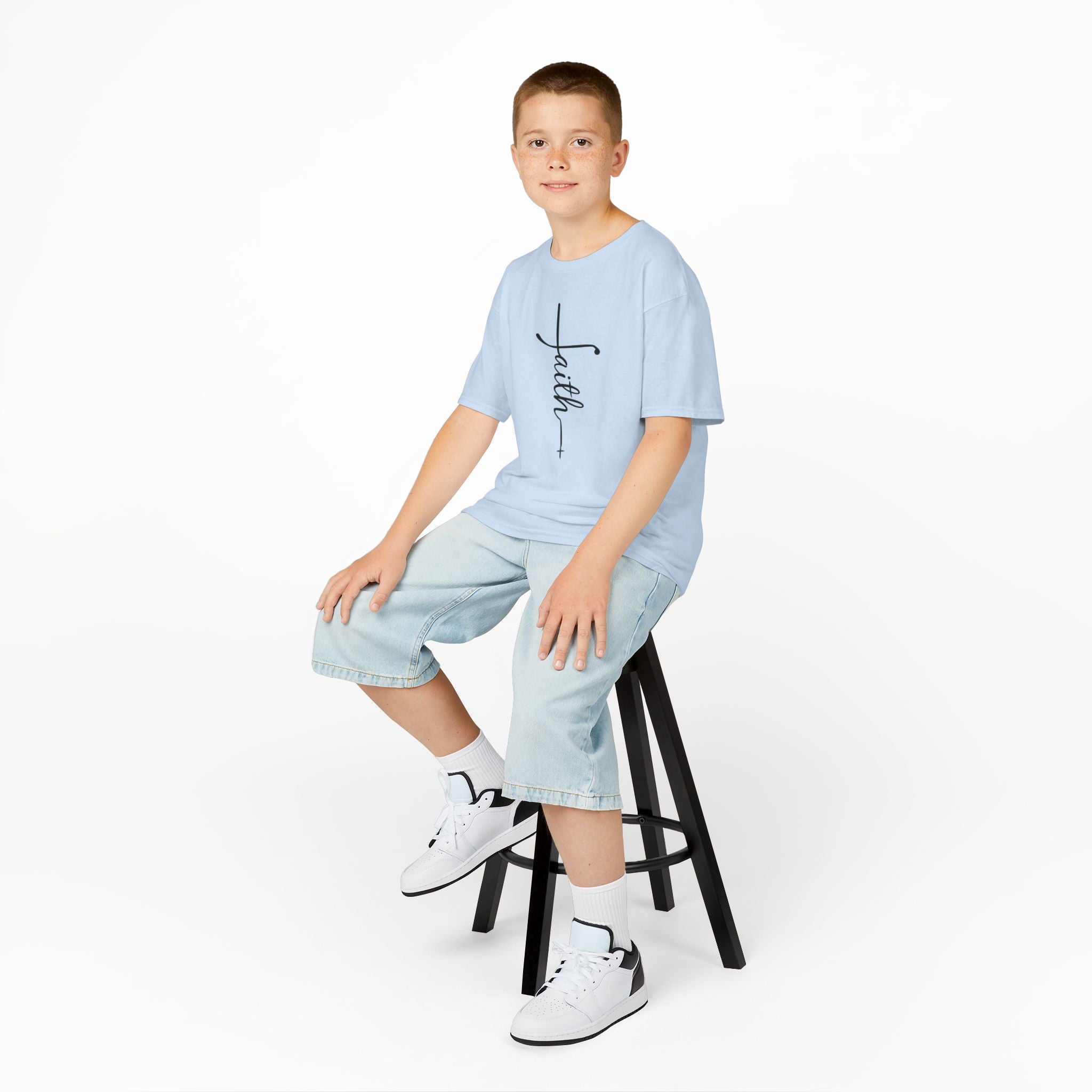 Kids Tee — Vertical "faith" Cross Script Graphic